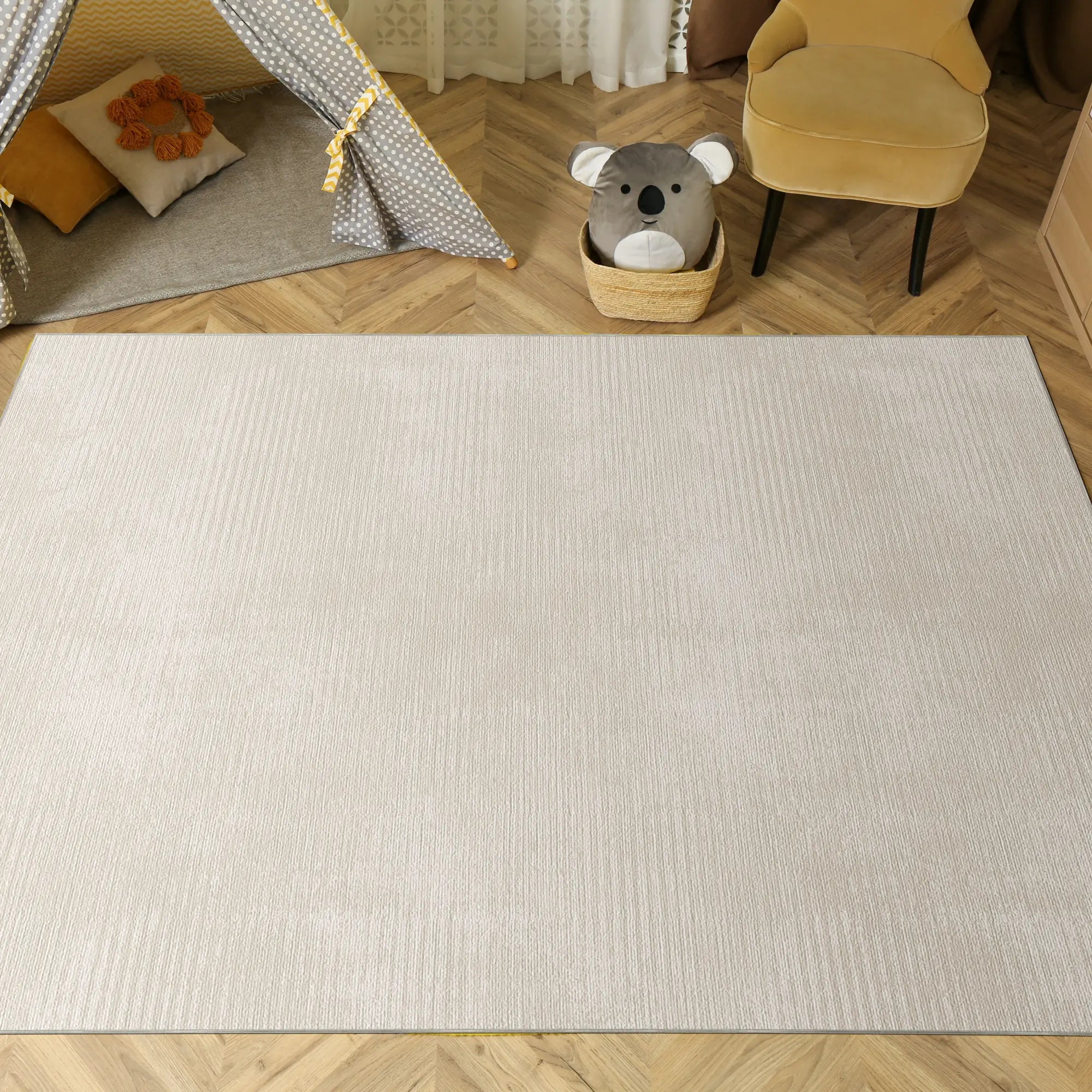 Waschbarer Strukturierter Cremefarbener Teppich