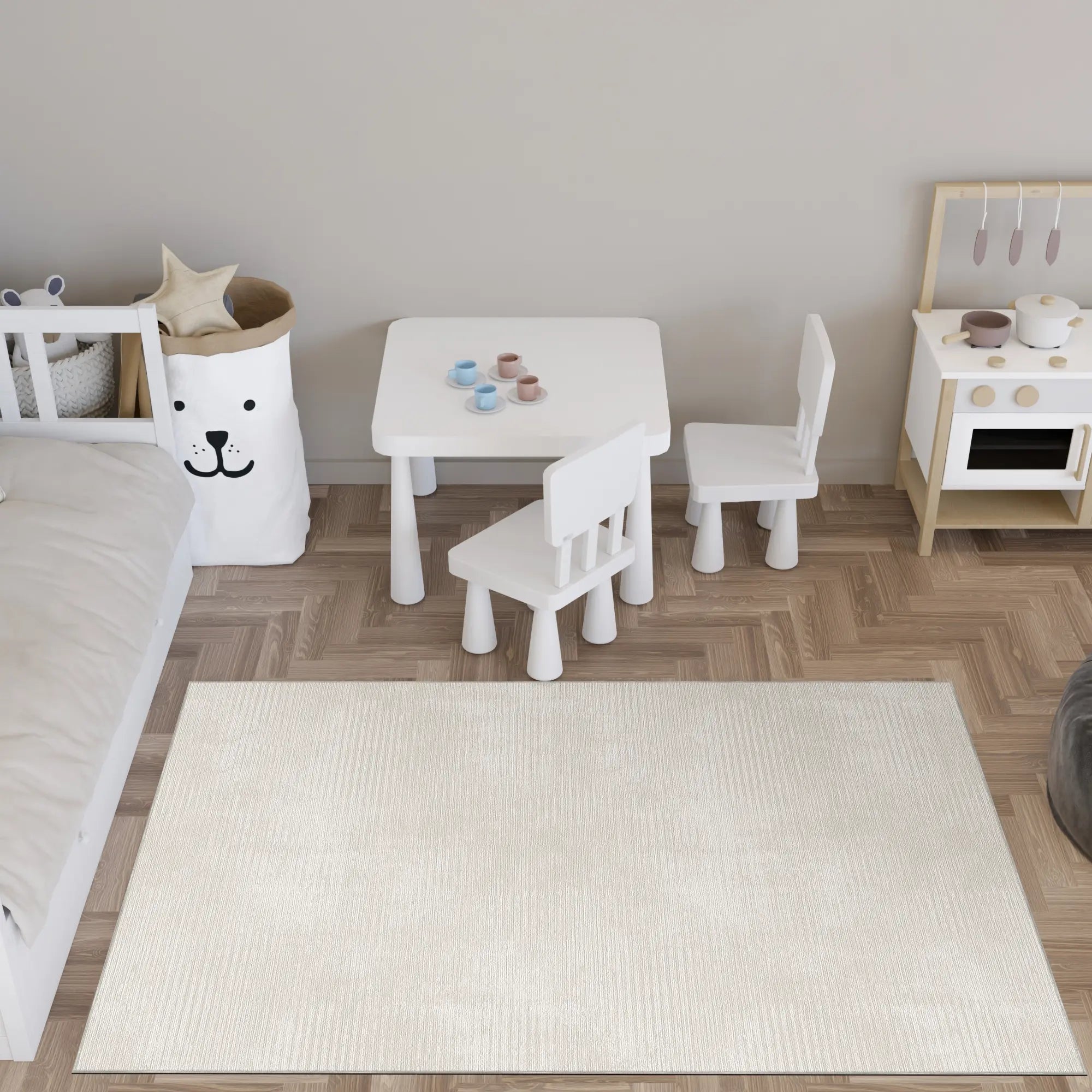 Waschbarer Strukturierter Cremefarbener Teppich