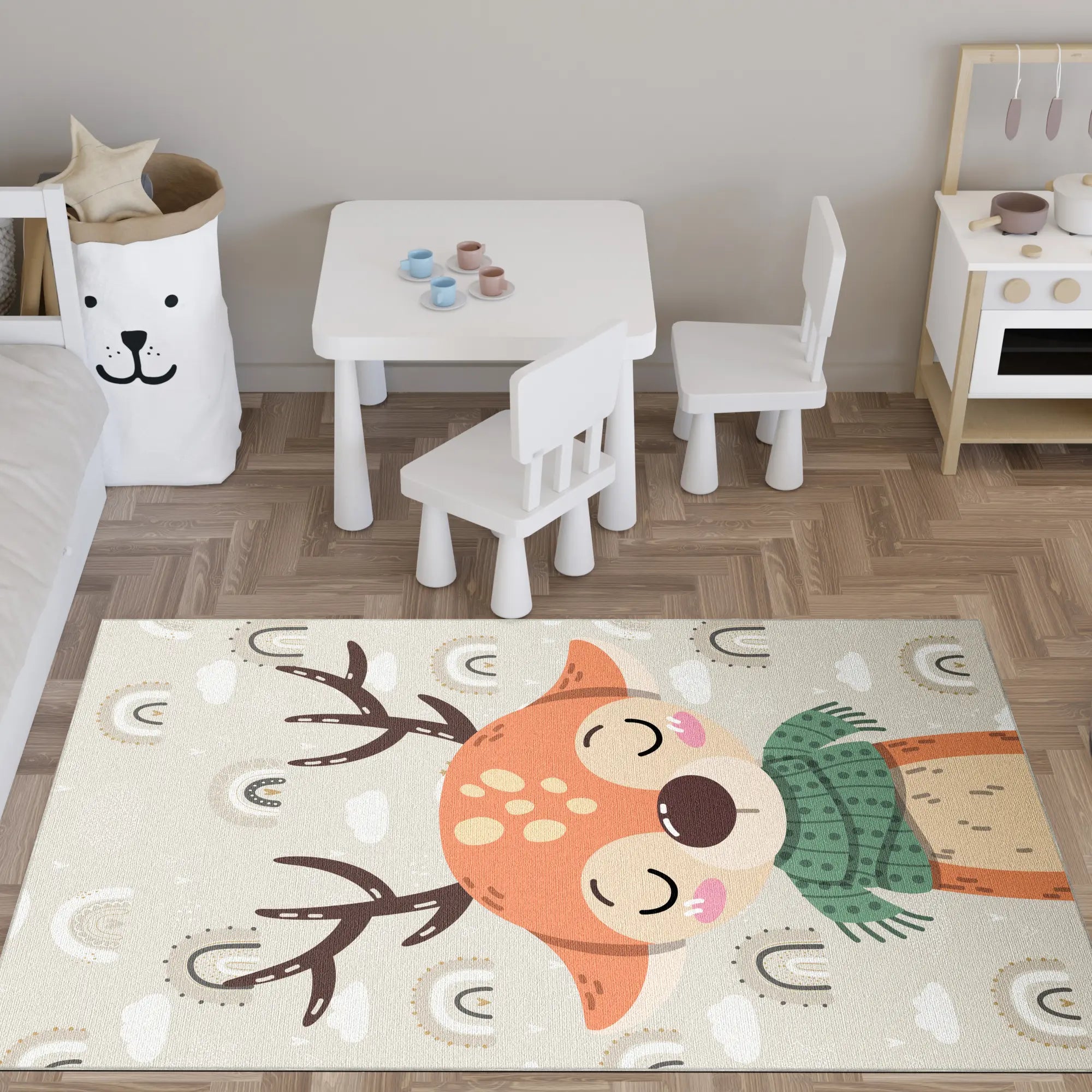 Niedlicher Reh Regenbogen Kinderzimmer Teppich