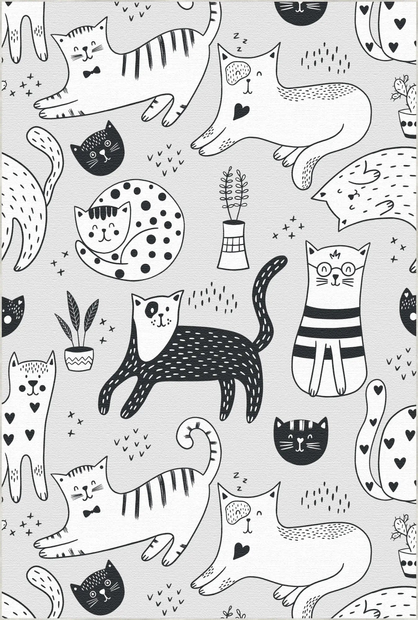 Waschbarer Kritzel Katzen Spielteppich
