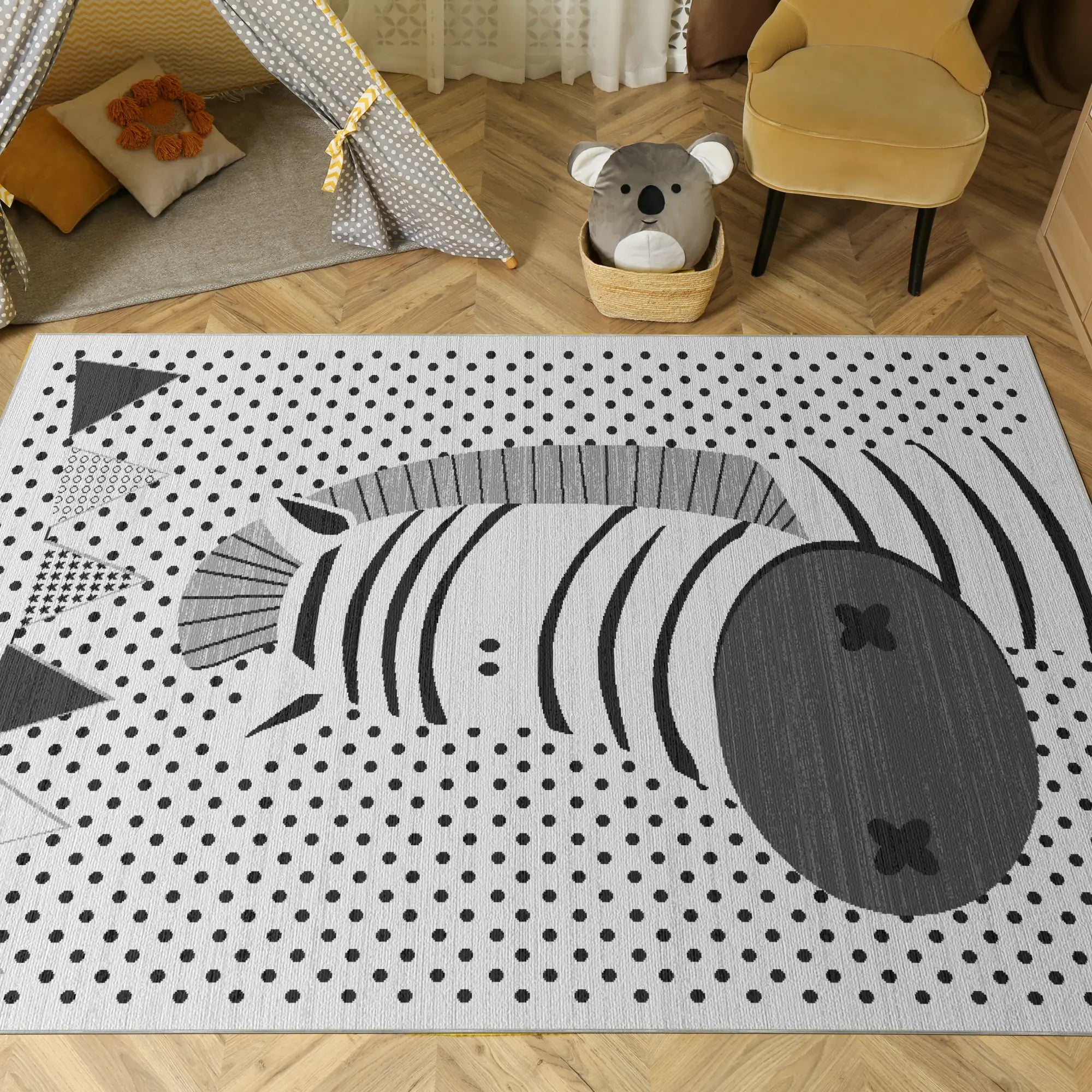 Waschbarer Zebra-Punkte-Teppich