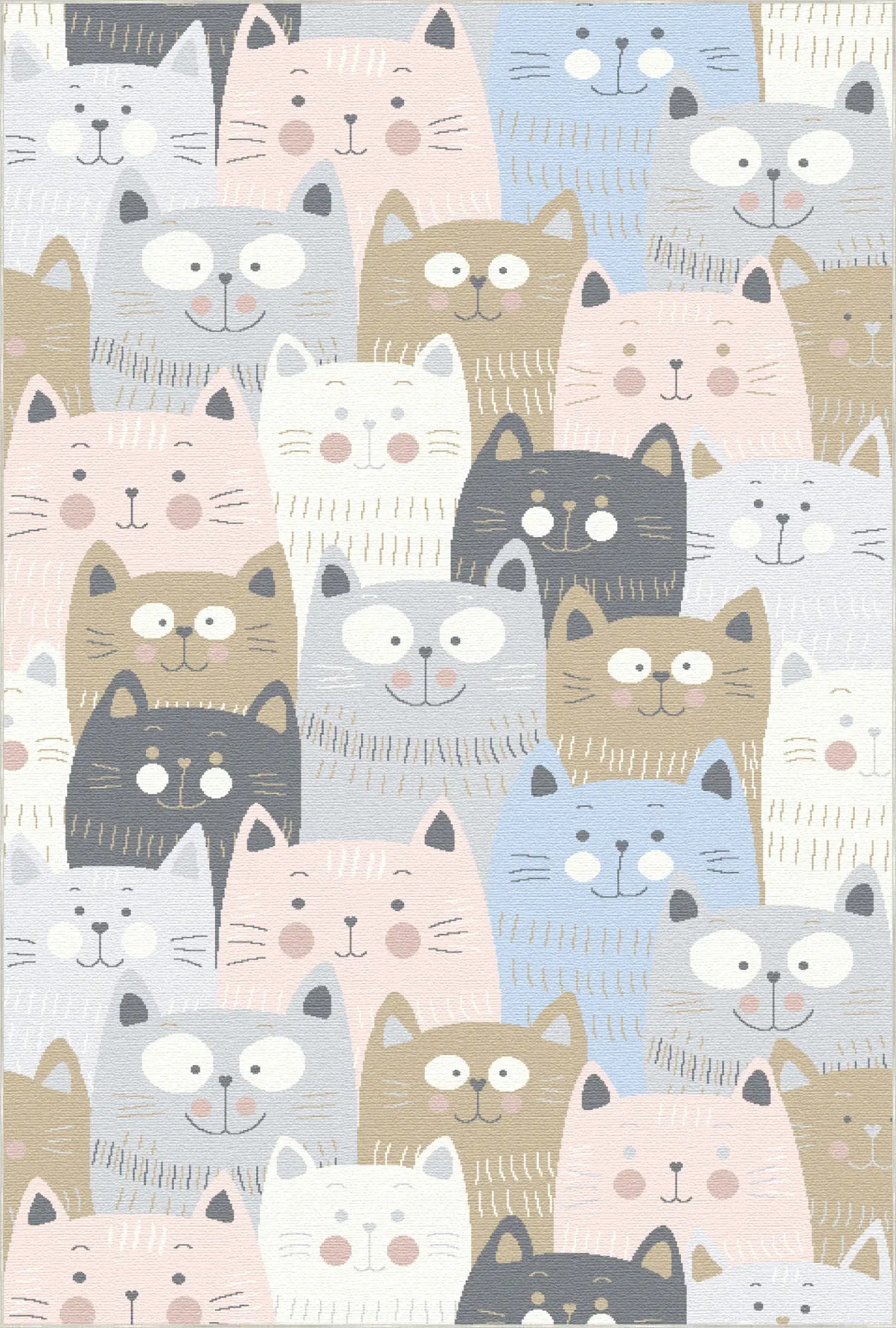 Waschbarer Pastell-Katzen-Kinderteppich