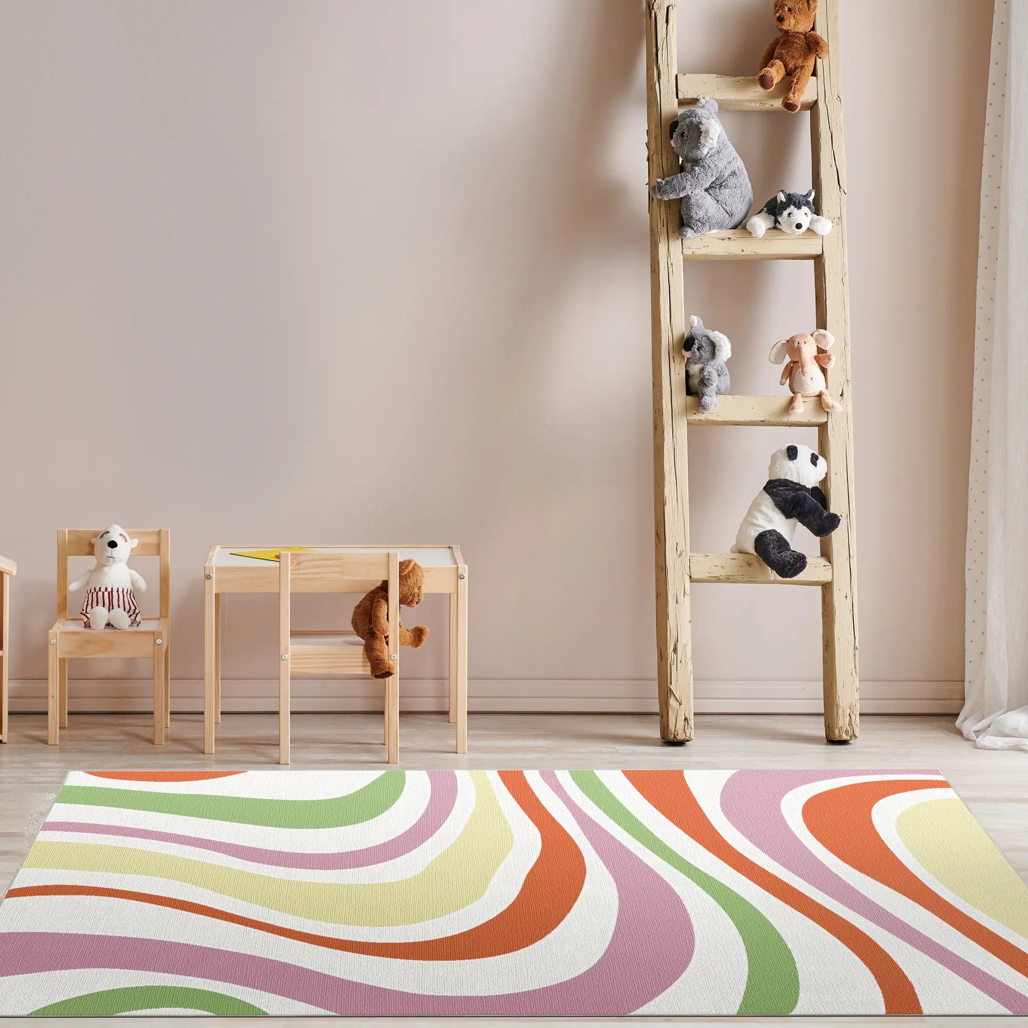 Waschbarer Pastell Groovy Wellen-Teppich