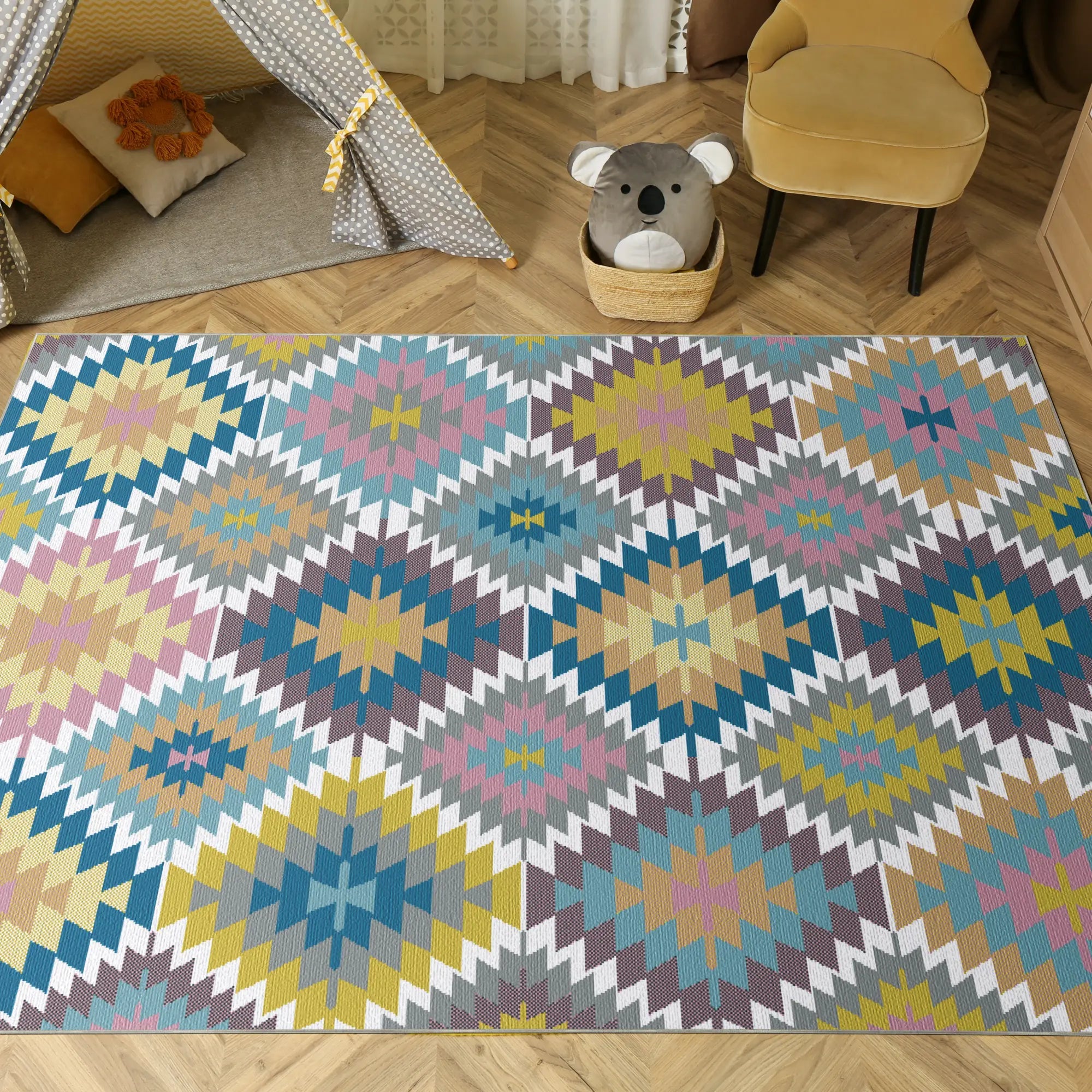 Waschbarer Boho Geometrischer Teppich