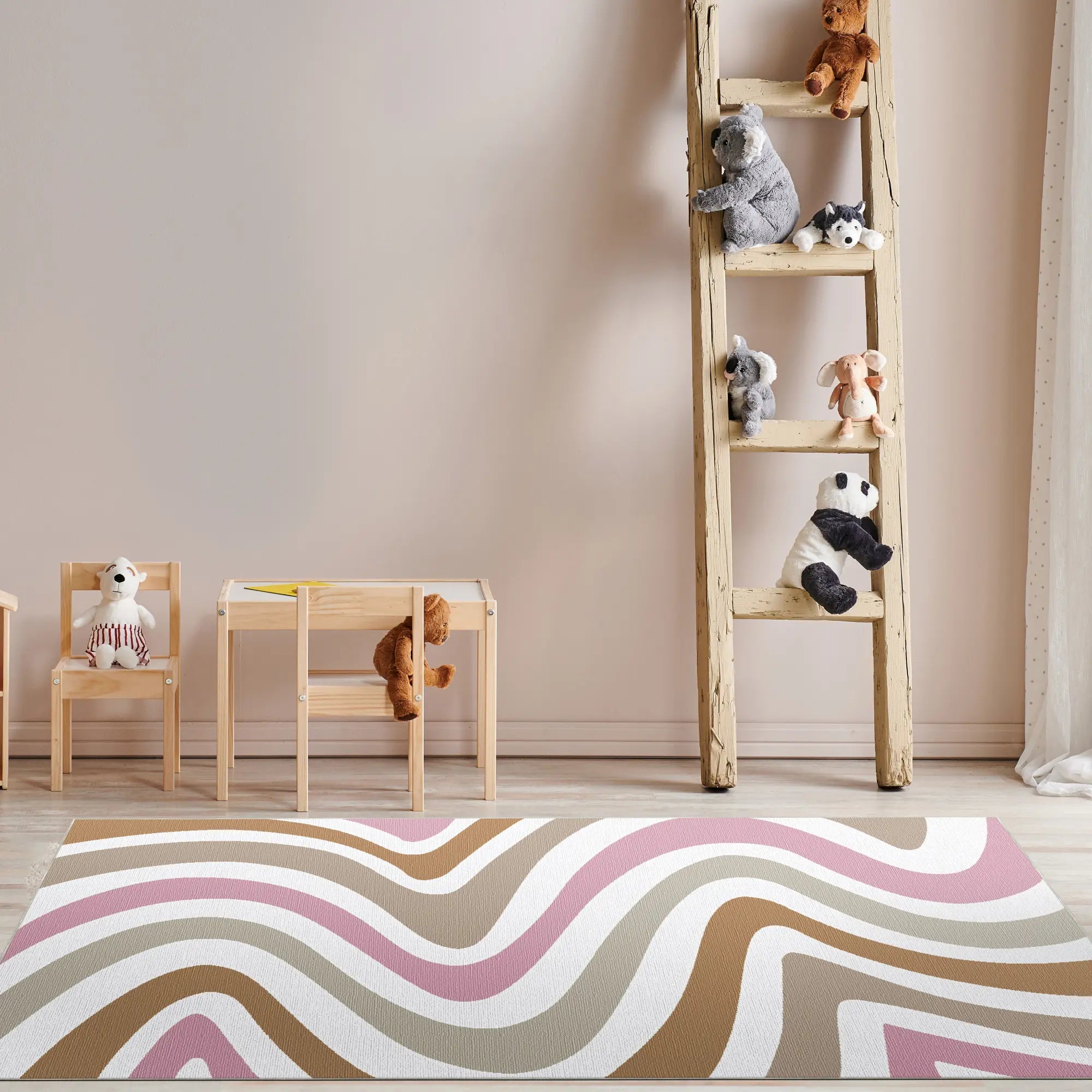 Waschbarer Retro Wellen Boho Teppich