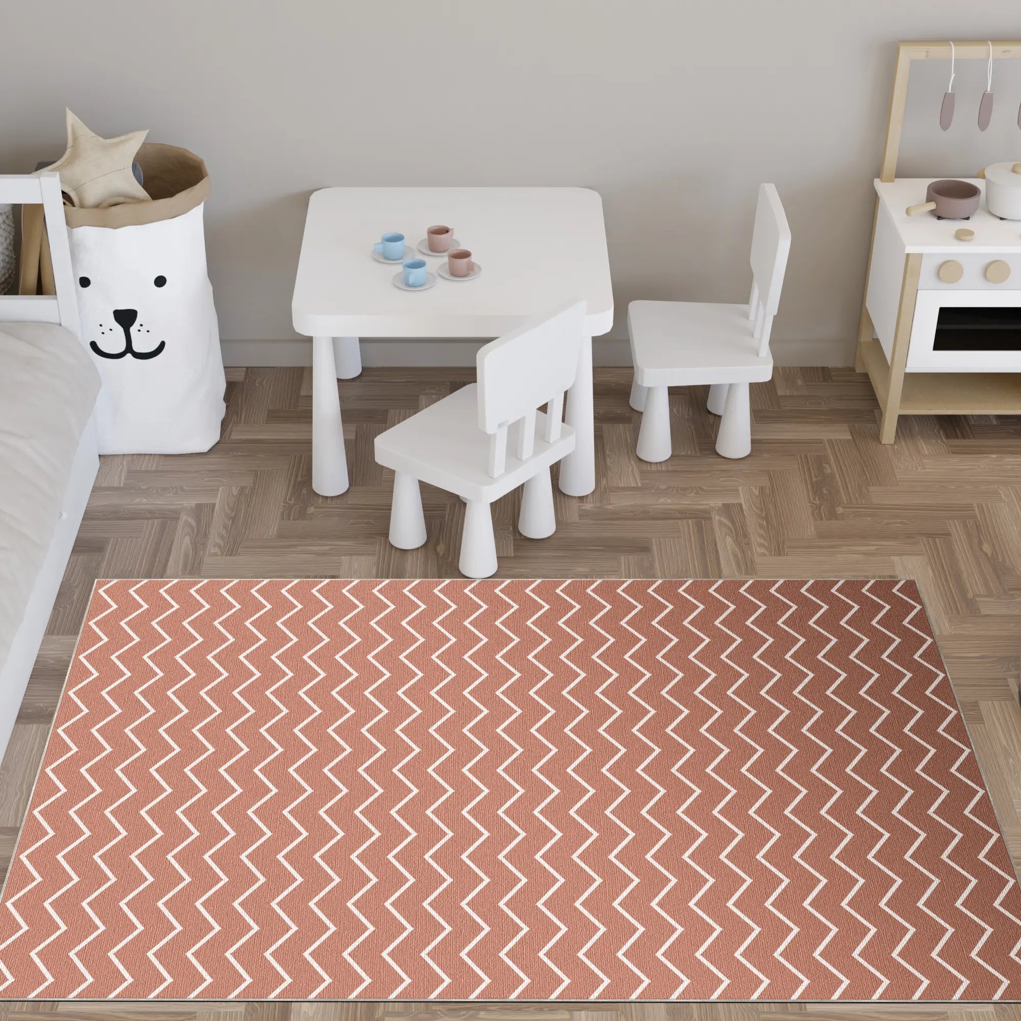Waschbarer Terrakotta Chevron-Teppich