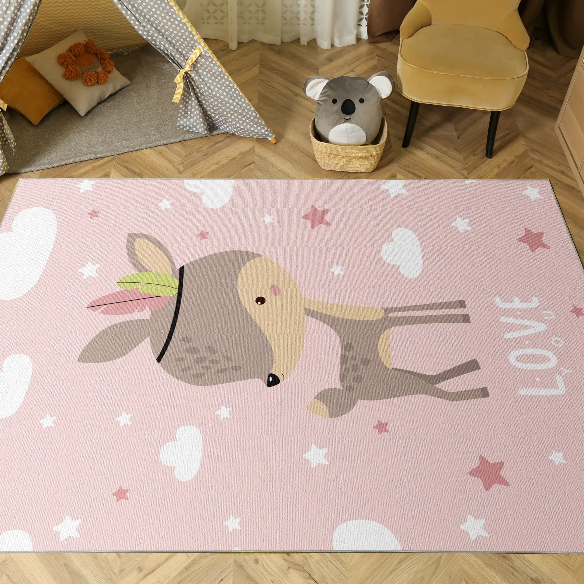 Niedliches Rosa Rehkitz Kinderzimmer Teppich
