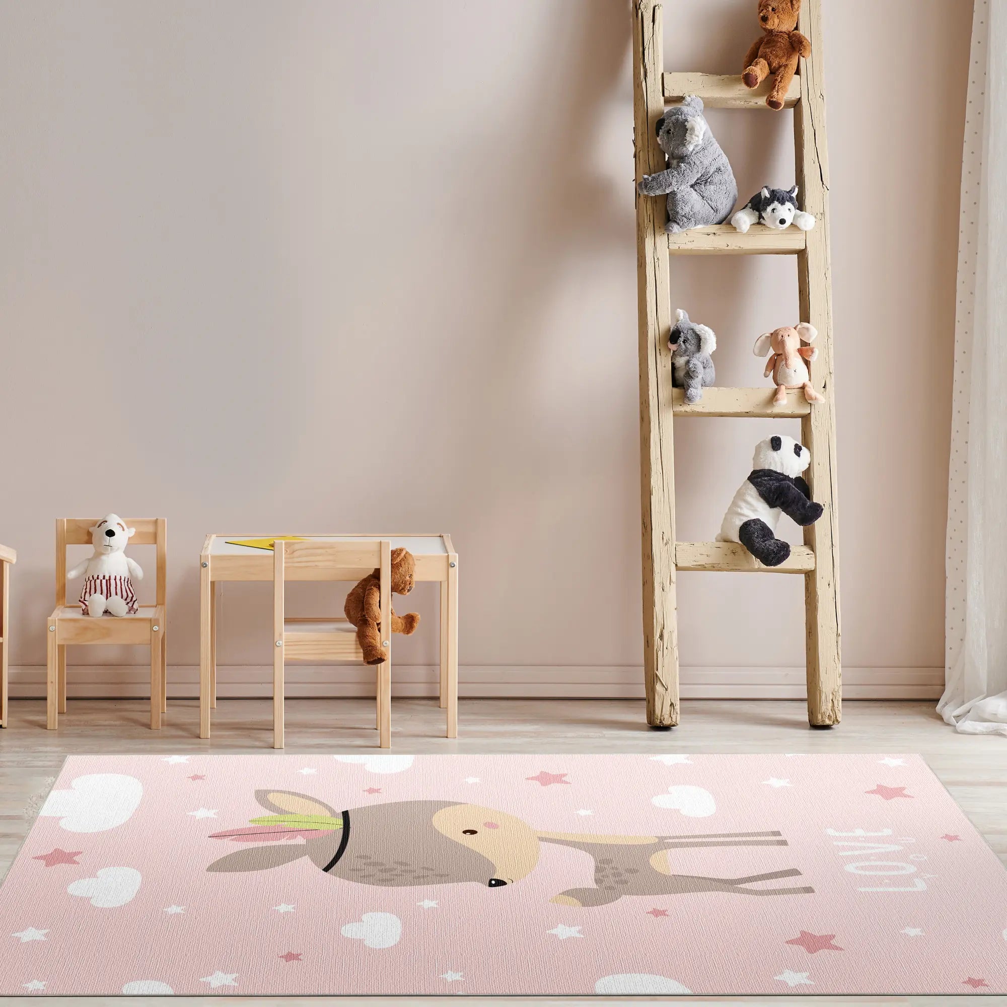 Niedliches Rosa Rehkitz Kinderzimmer Teppich