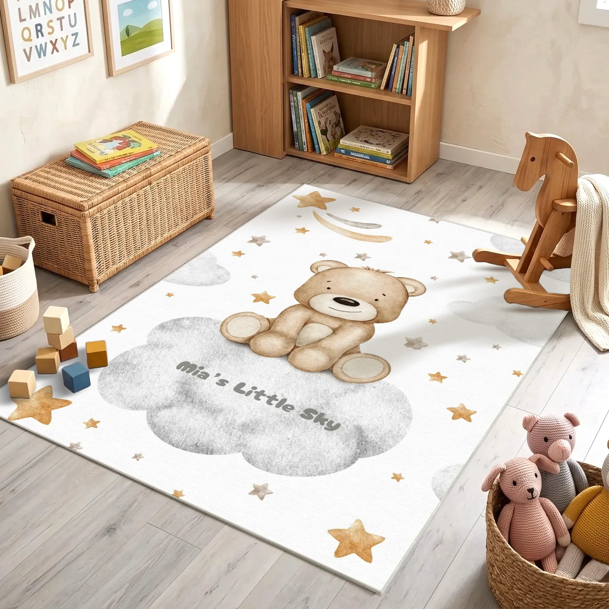 Teddybär auf einer Wolke | Personalisierbarer Teppich