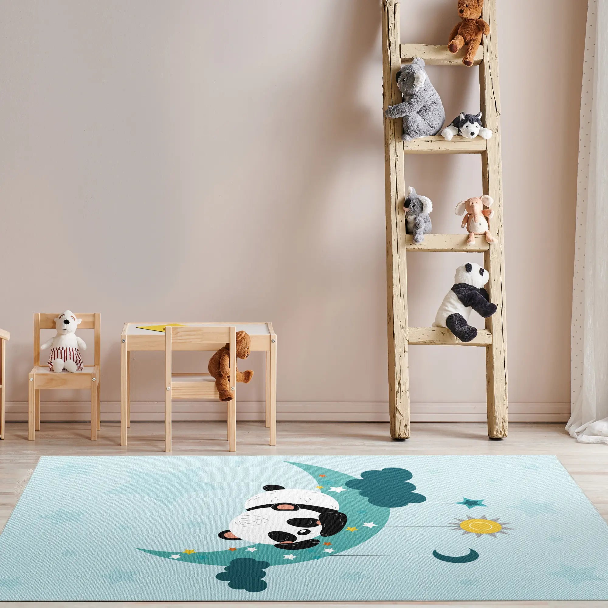 Träumender Schlafender Panda-Mond Kinderteppich