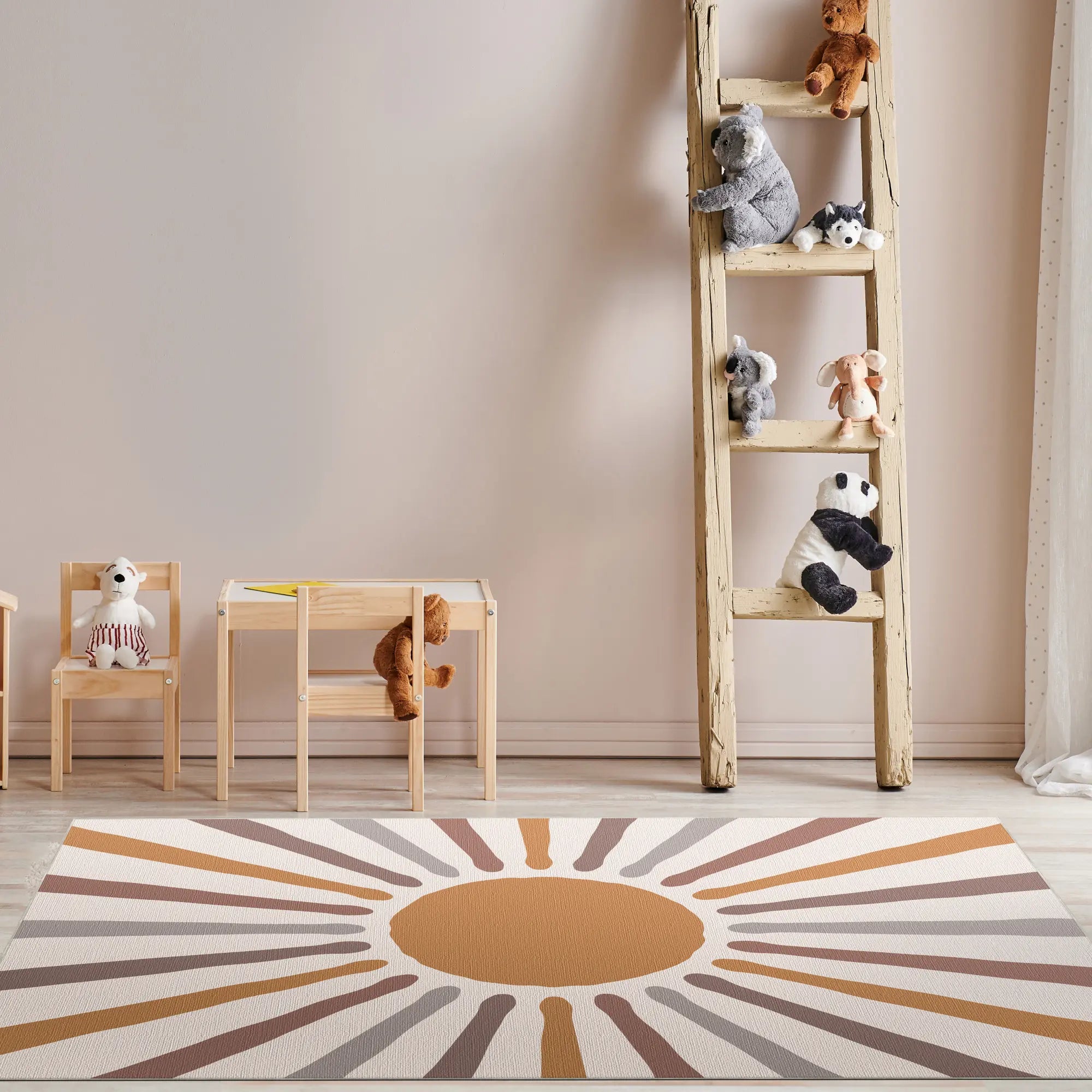 Erdiger Boho Sonnenstrahl Kinderteppich