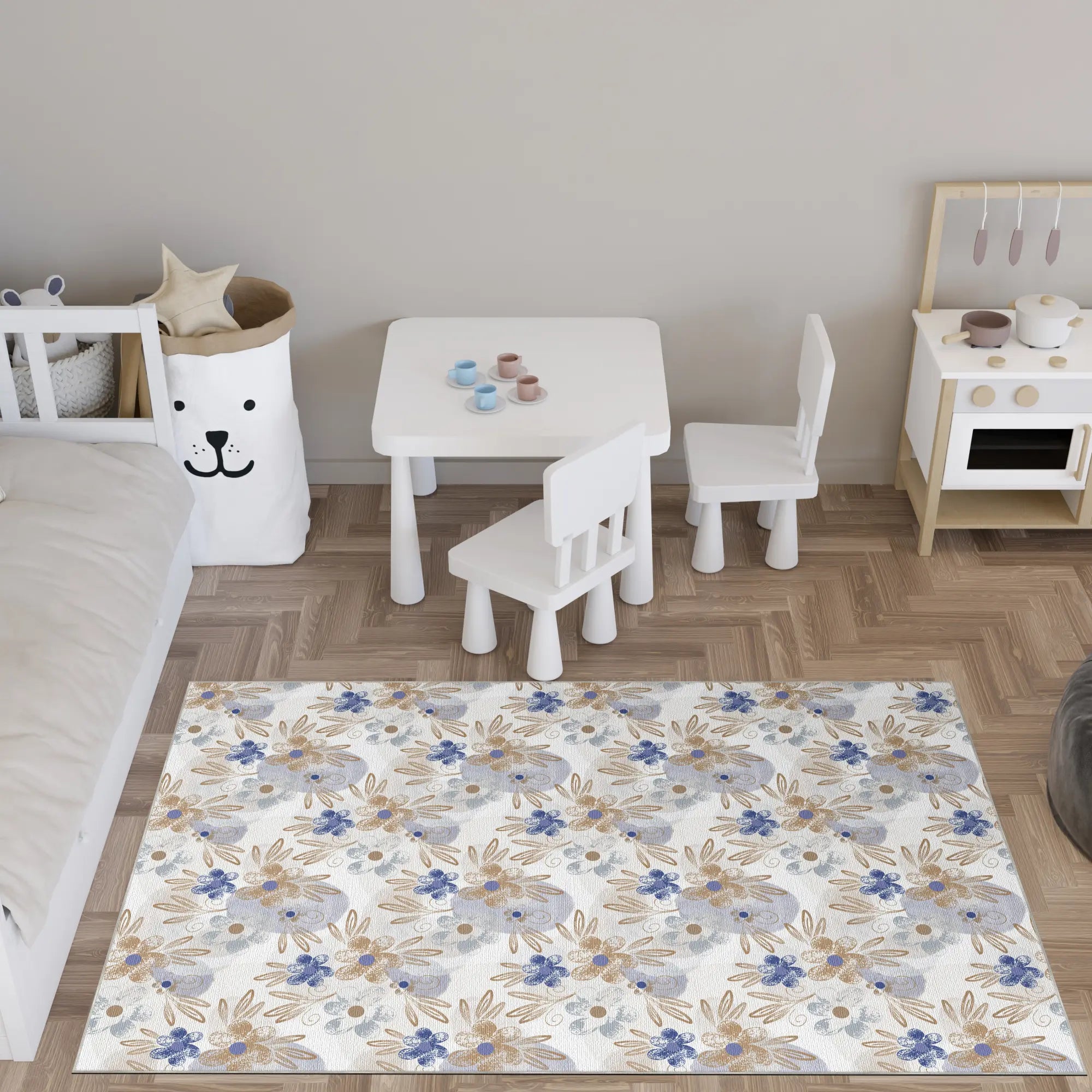 Geometrischer Waldfuchs Kinderteppich