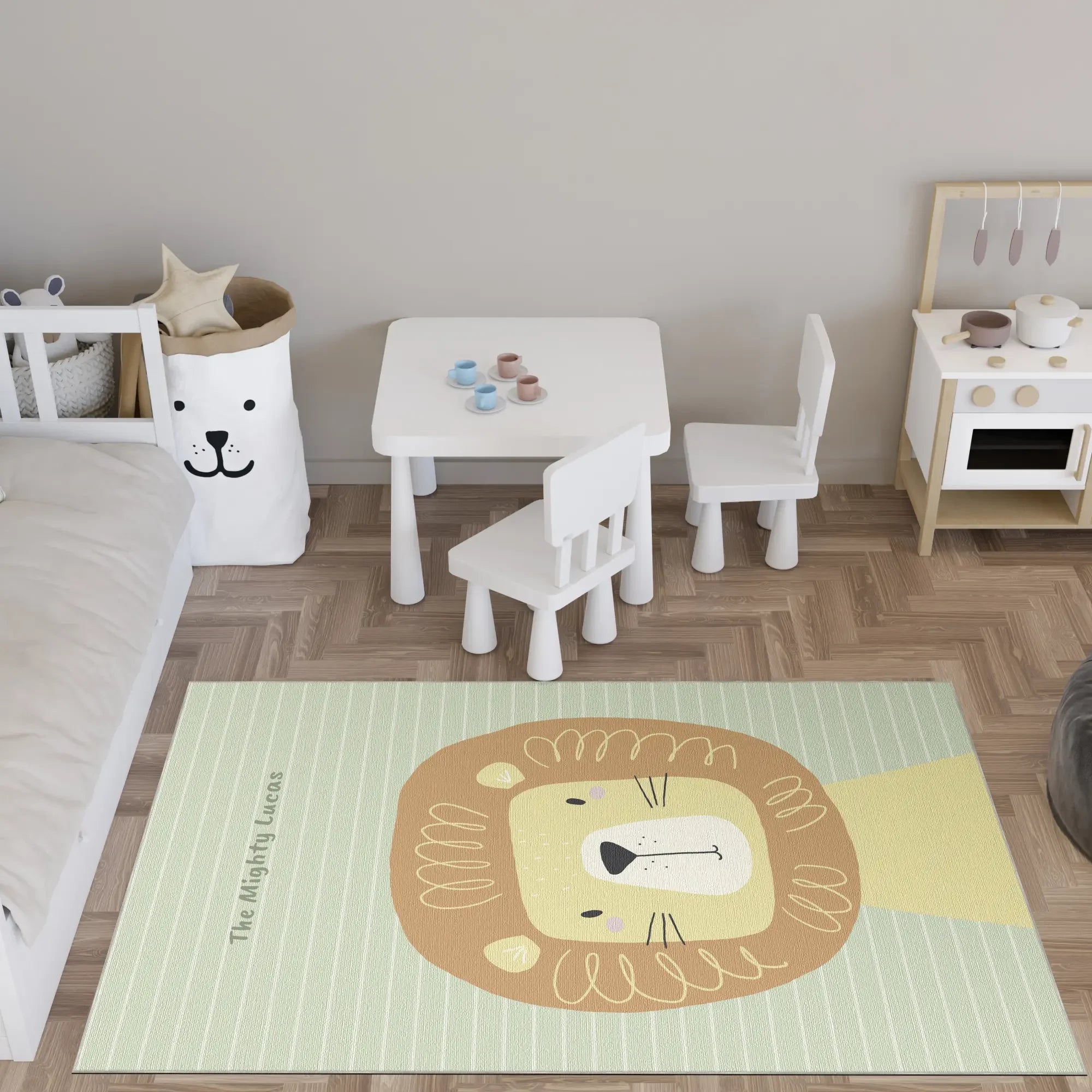 Teppich für Kinder mit majestätischem Löwenmotiv | Individualisierbarer Teppich