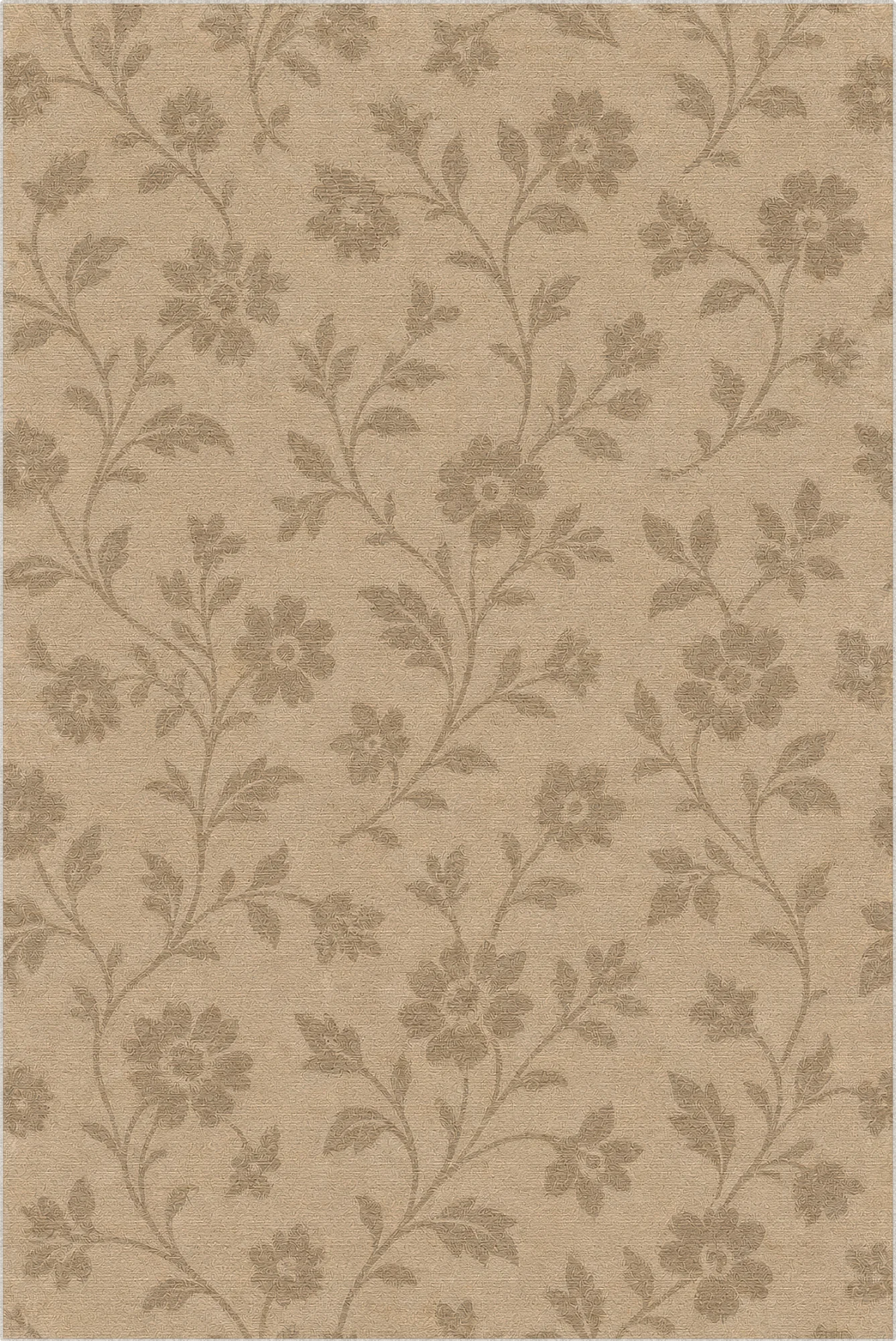 Beige floral patterned rug with brown flowers and leaves