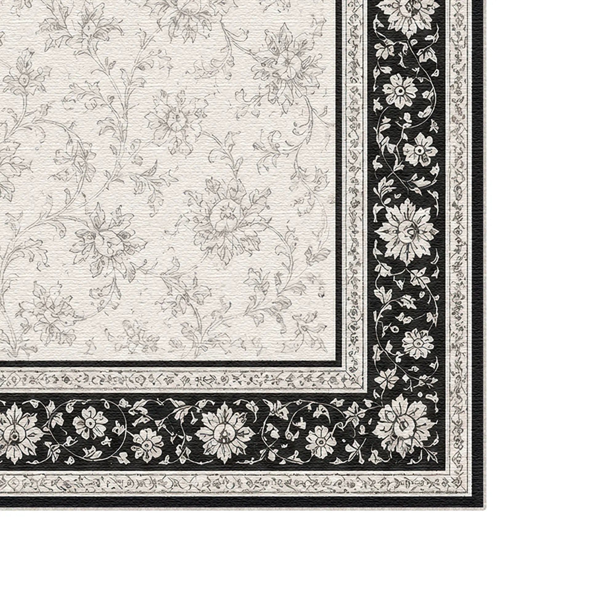 Blumenmuster Teppich in Schwarz-Weiß