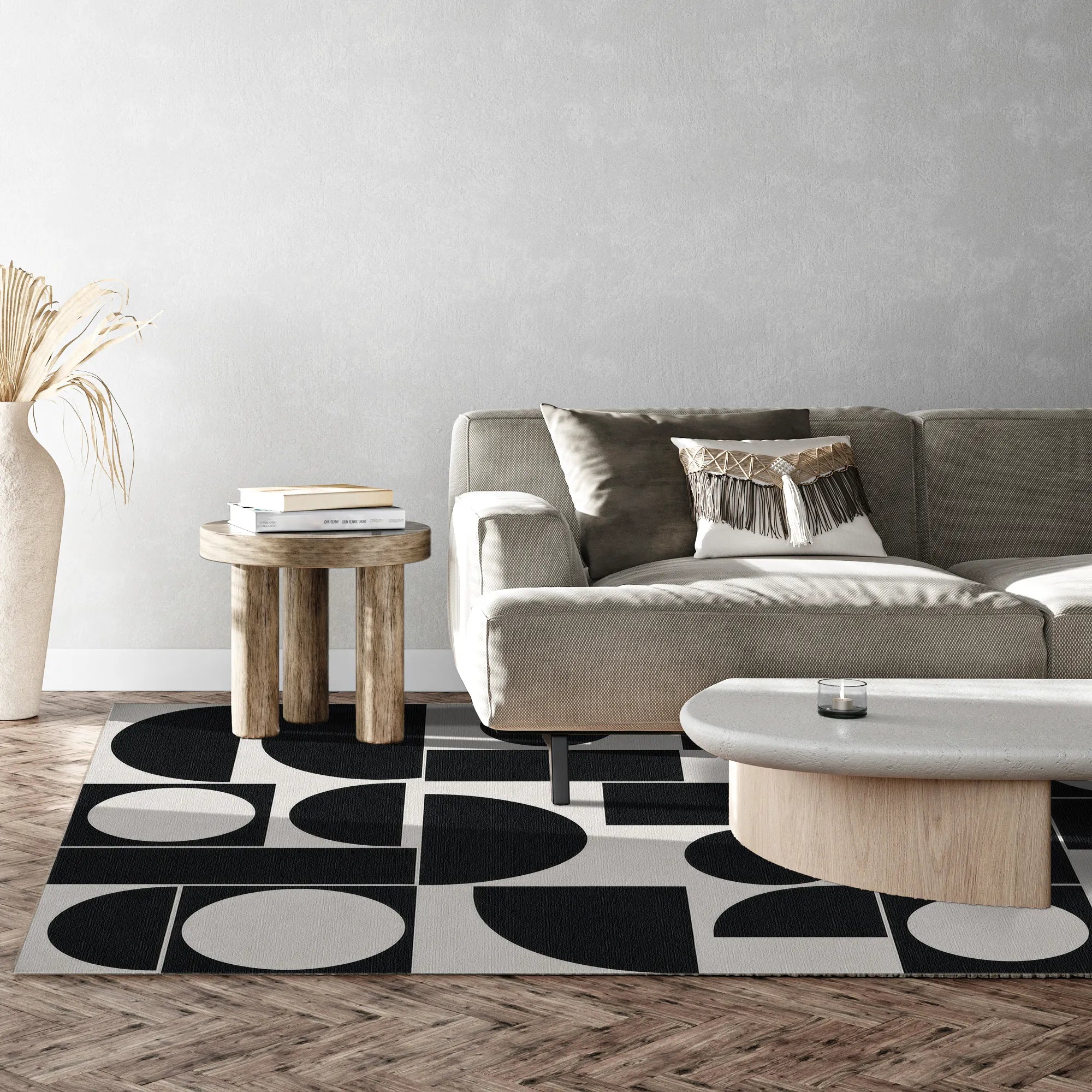 Geometrischer abstrakter schwarz-weißer Teppich