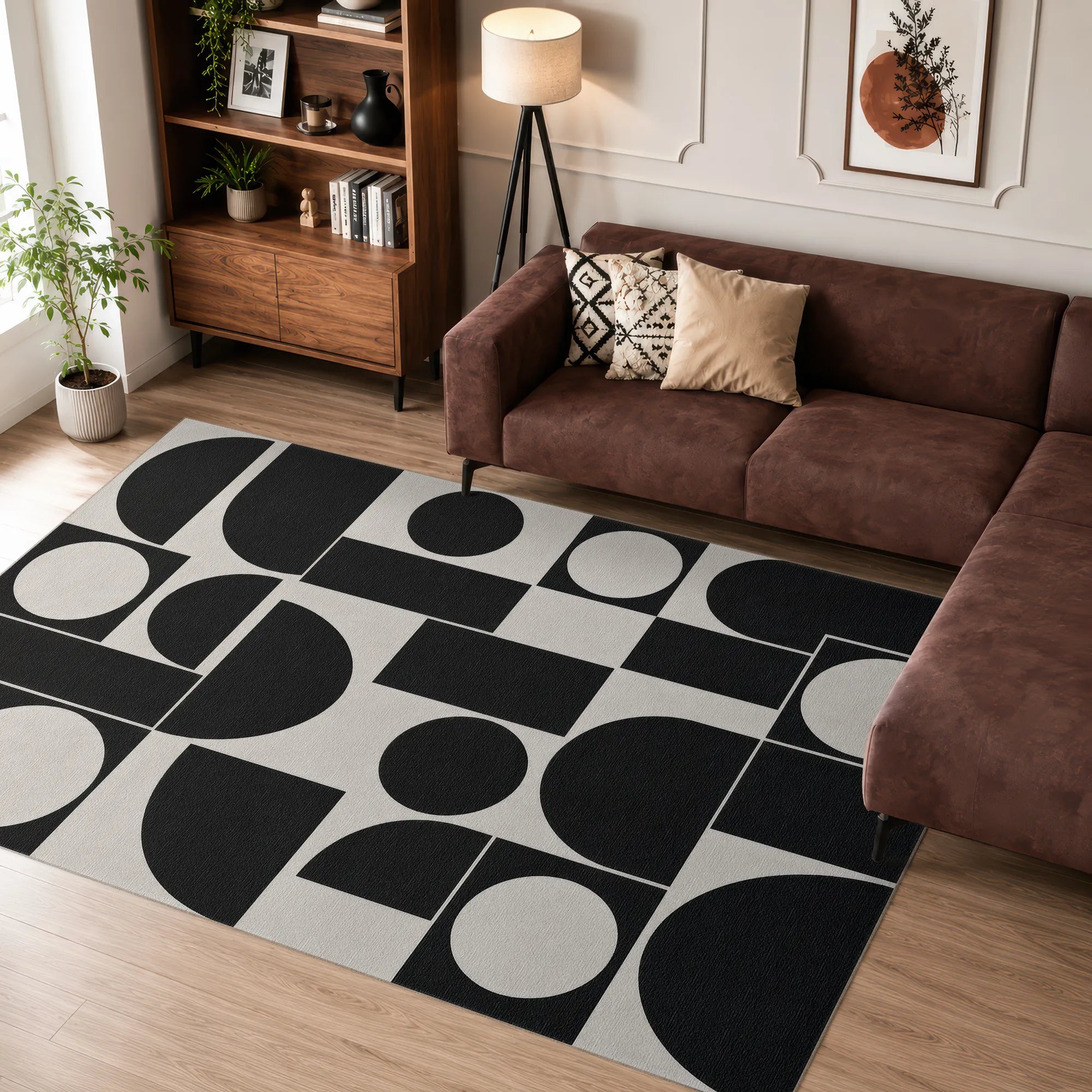 Geometrischer abstrakter schwarz-weißer Teppich