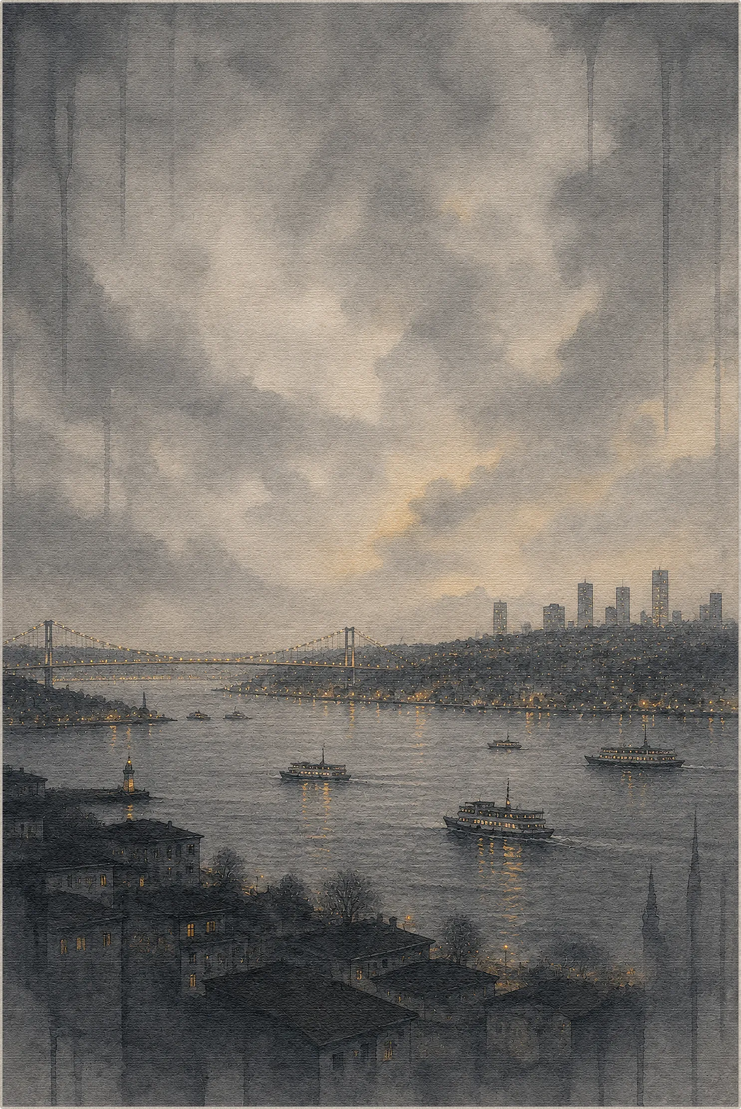Kunstdruck-Teppich mit der Skyline des Bosporus in Istanbul