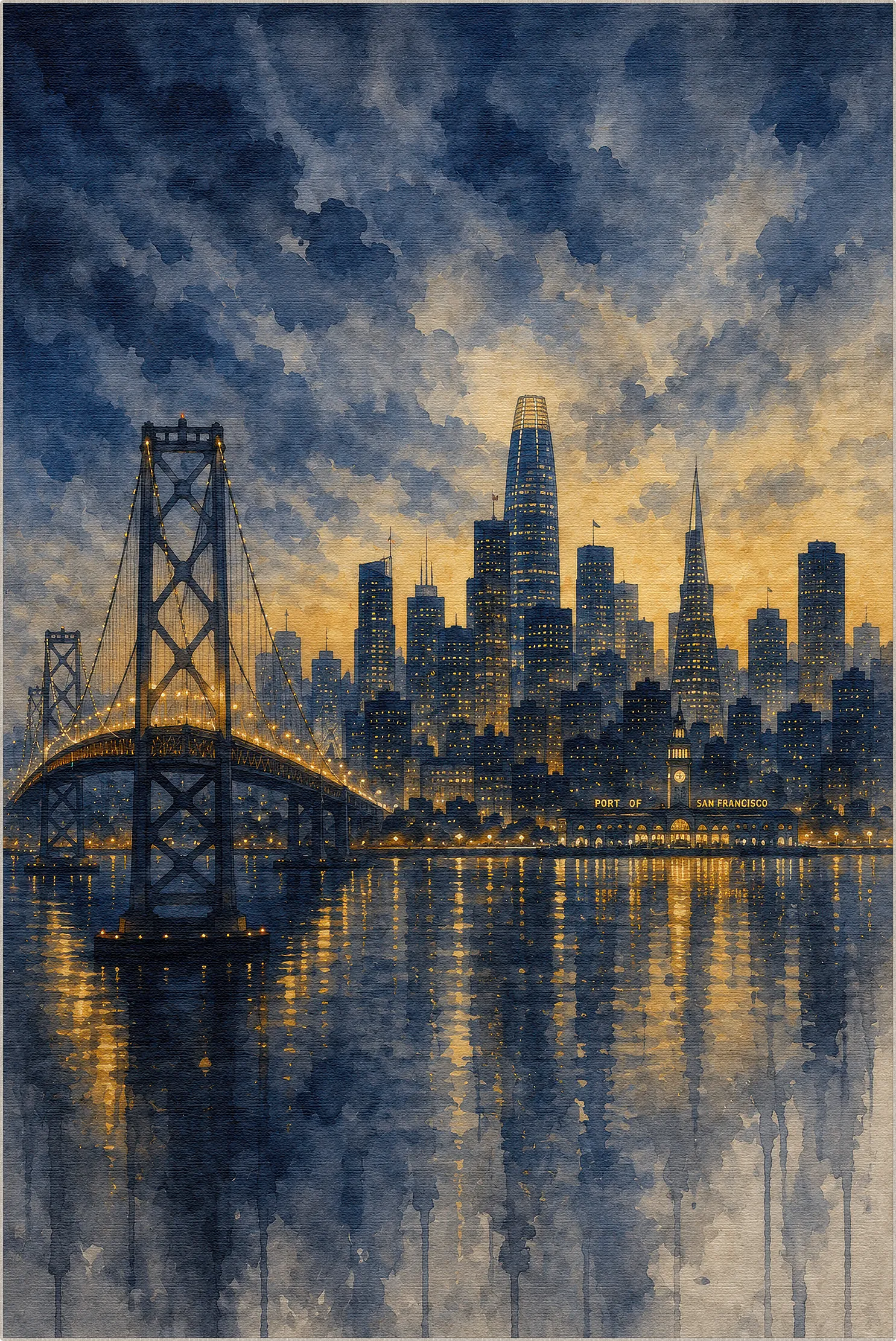 Teppich mit der Skyline der Bucht von San Francisco bei Dämmerung