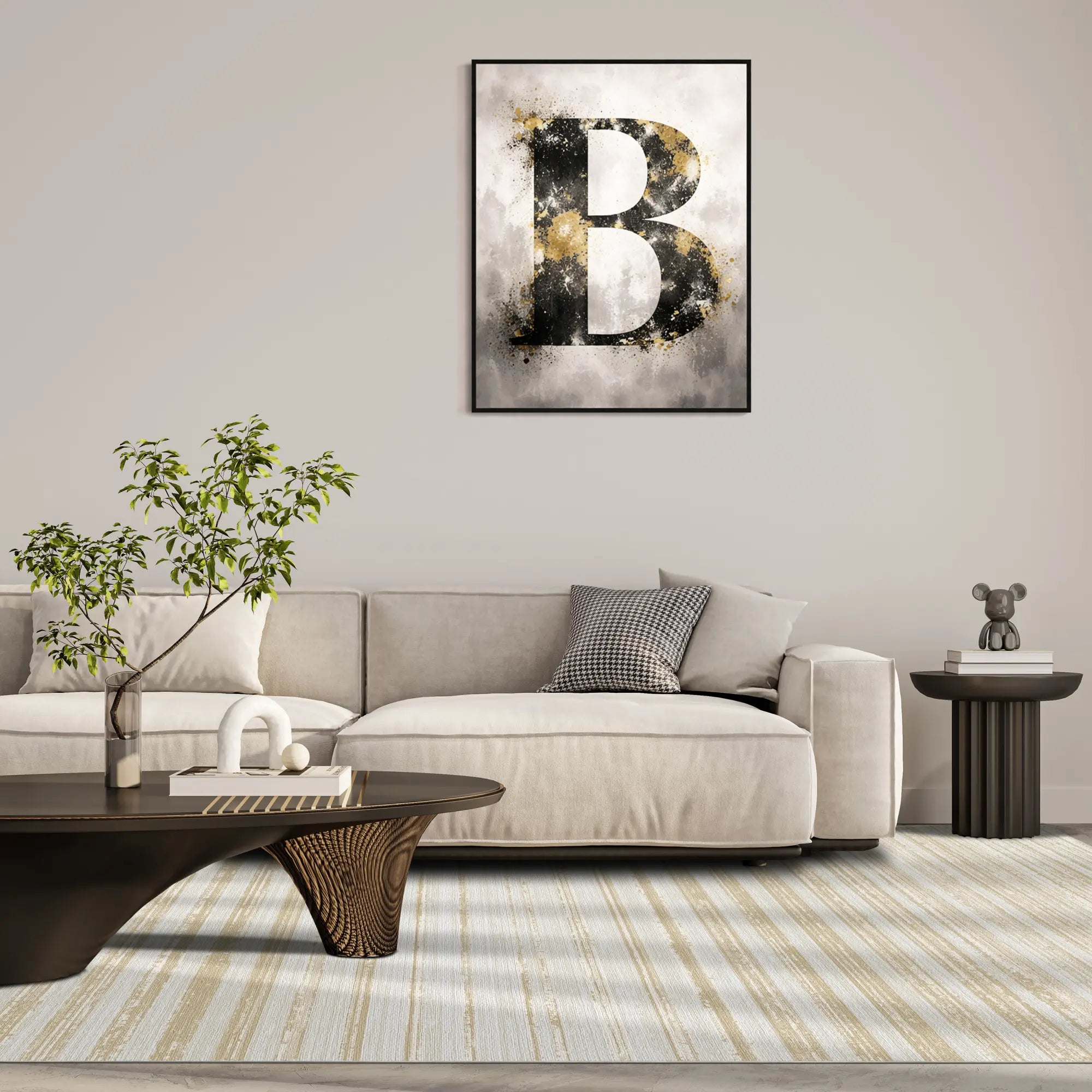 Sandsteinbeige Linearer Strukturierter Teppich