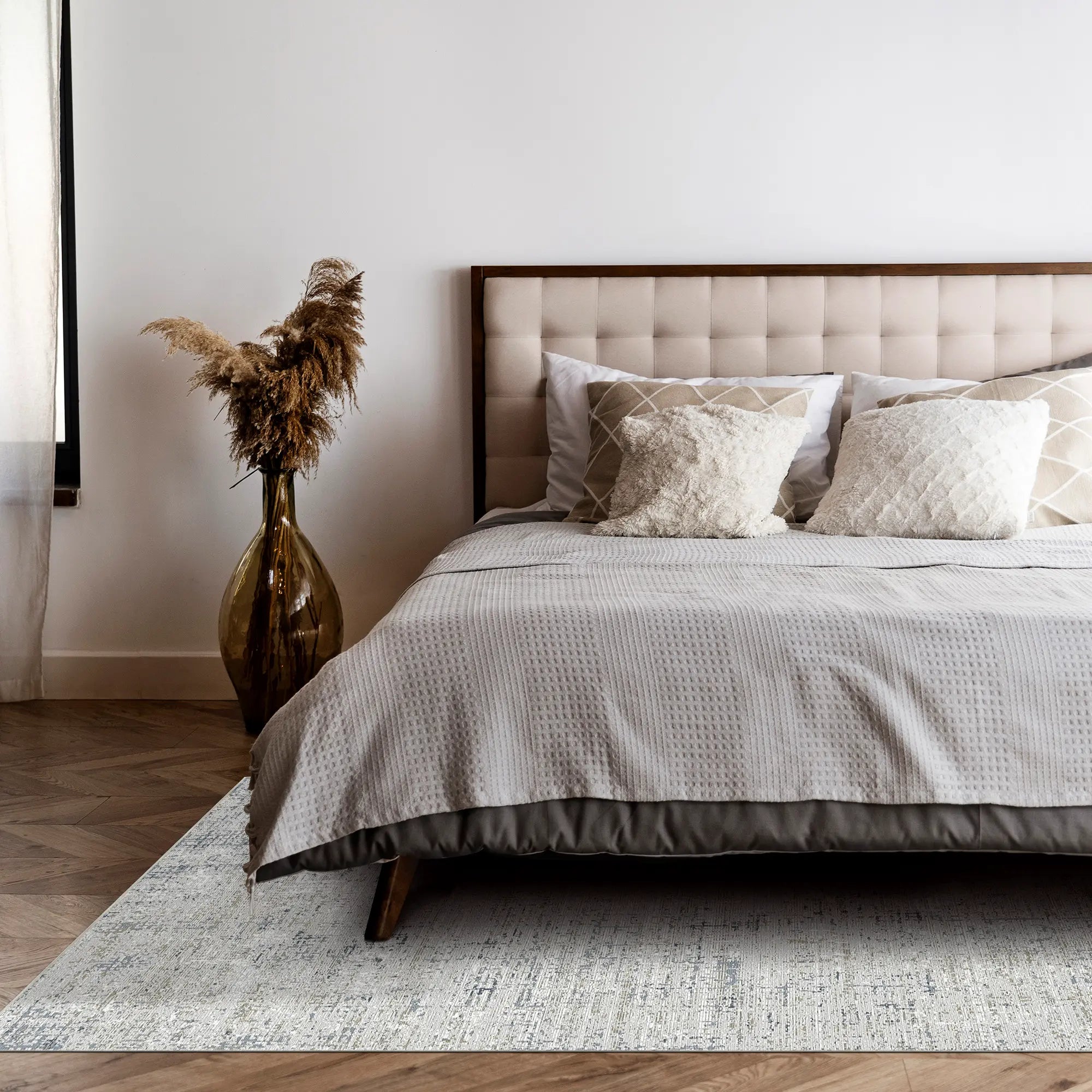 Waschbarer Teppich Himmlisches Gitter in Grau