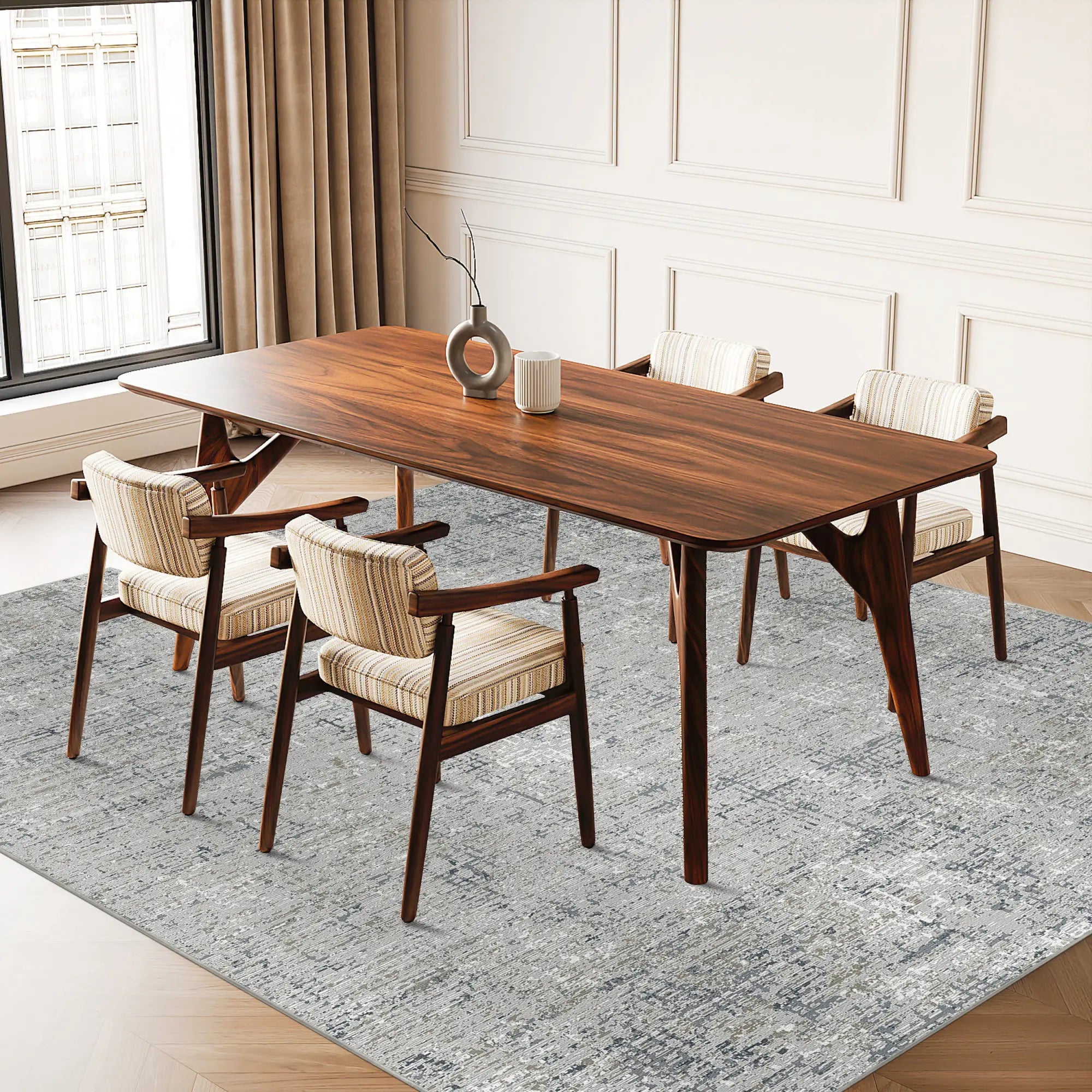 Waschbarer Teppich Himmlisches Gitter in Grau