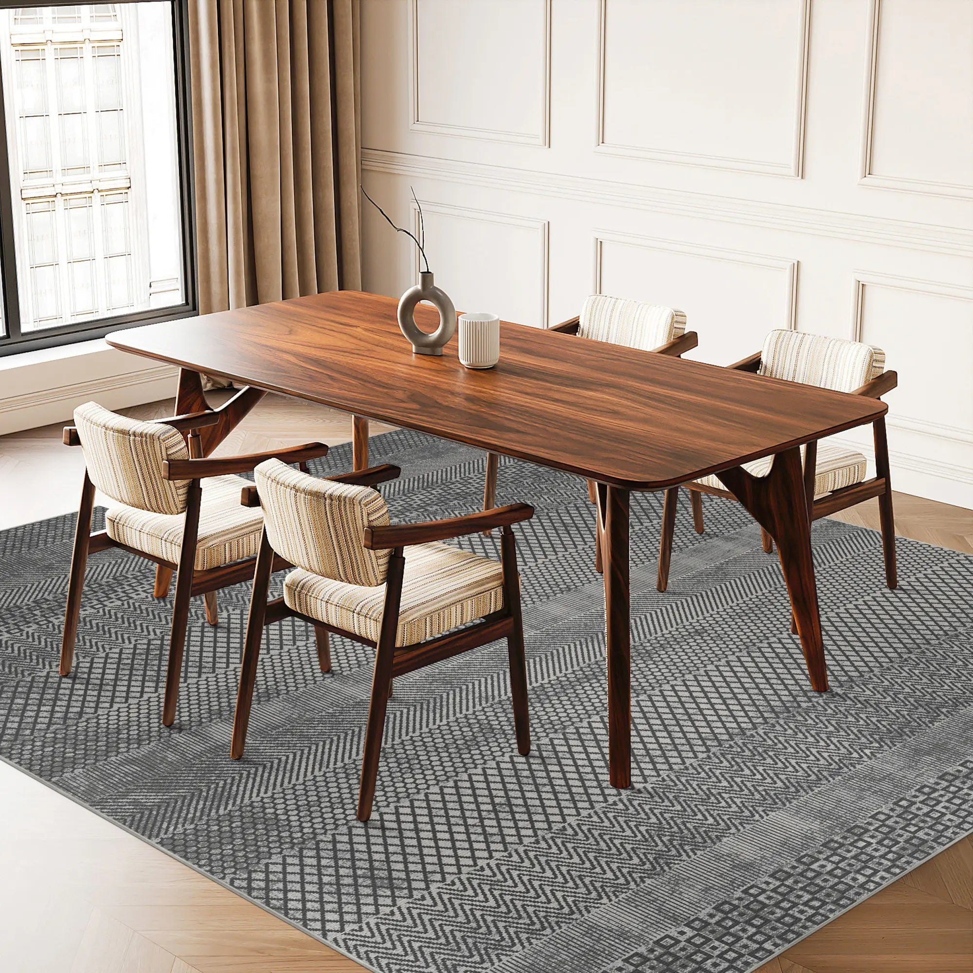 Schiefer Mosaik Gestreifter Geometrischer Teppich