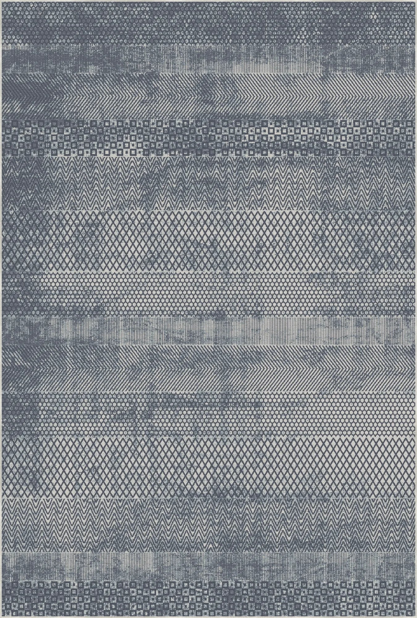 Indigo Mosaik Teppich mit Geometrischem Streifenmuster