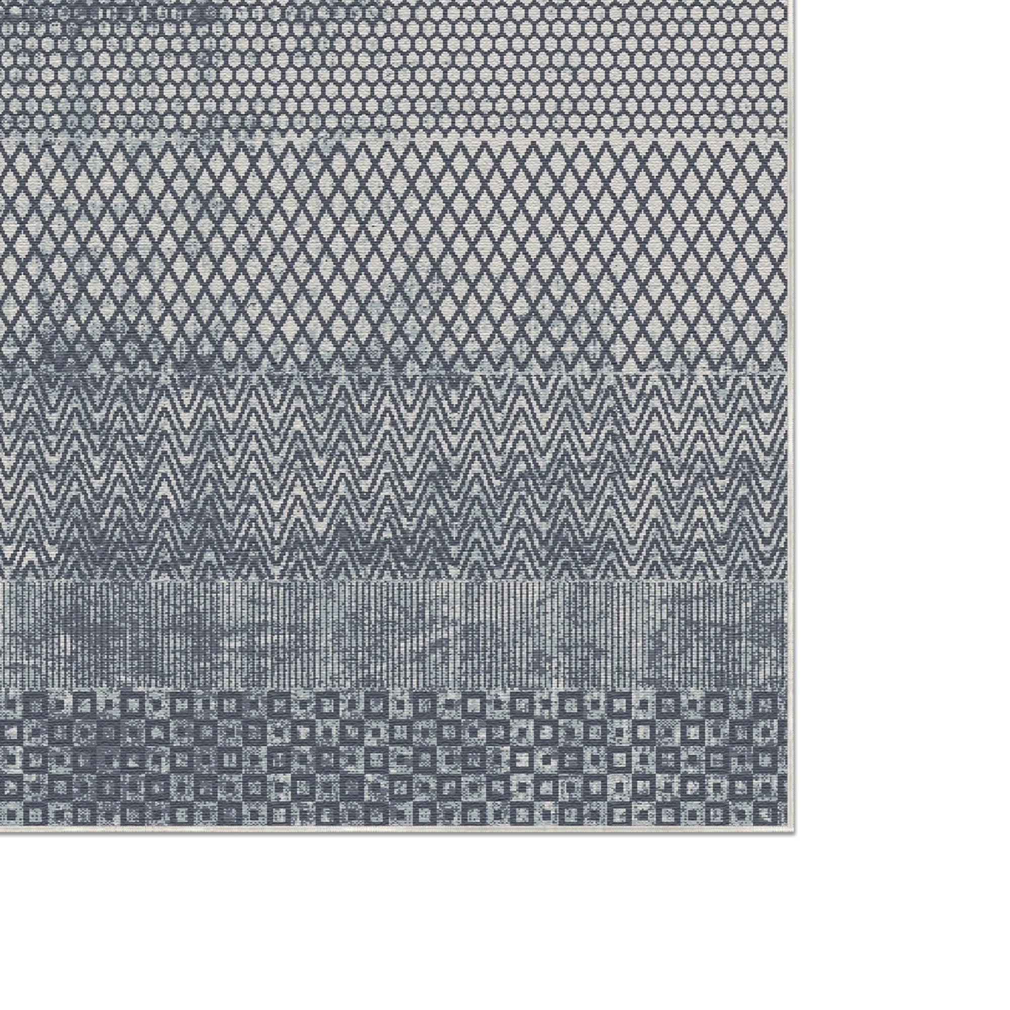 Indigo Mosaik Gestreifter Geometrischer Teppich