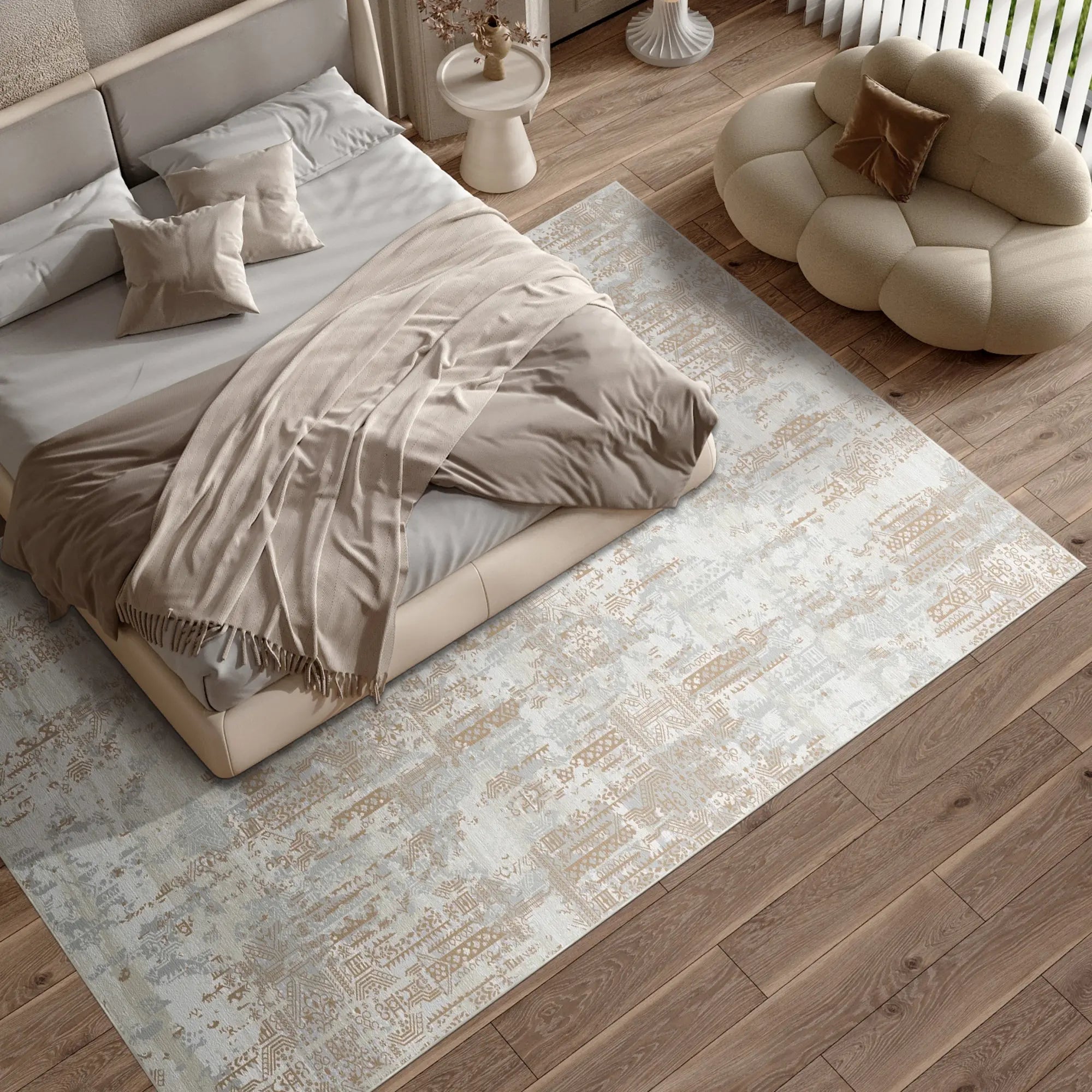 Tektonische Vergoldete Matrix Waschbarer Beiger Teppich – Bella Rugs