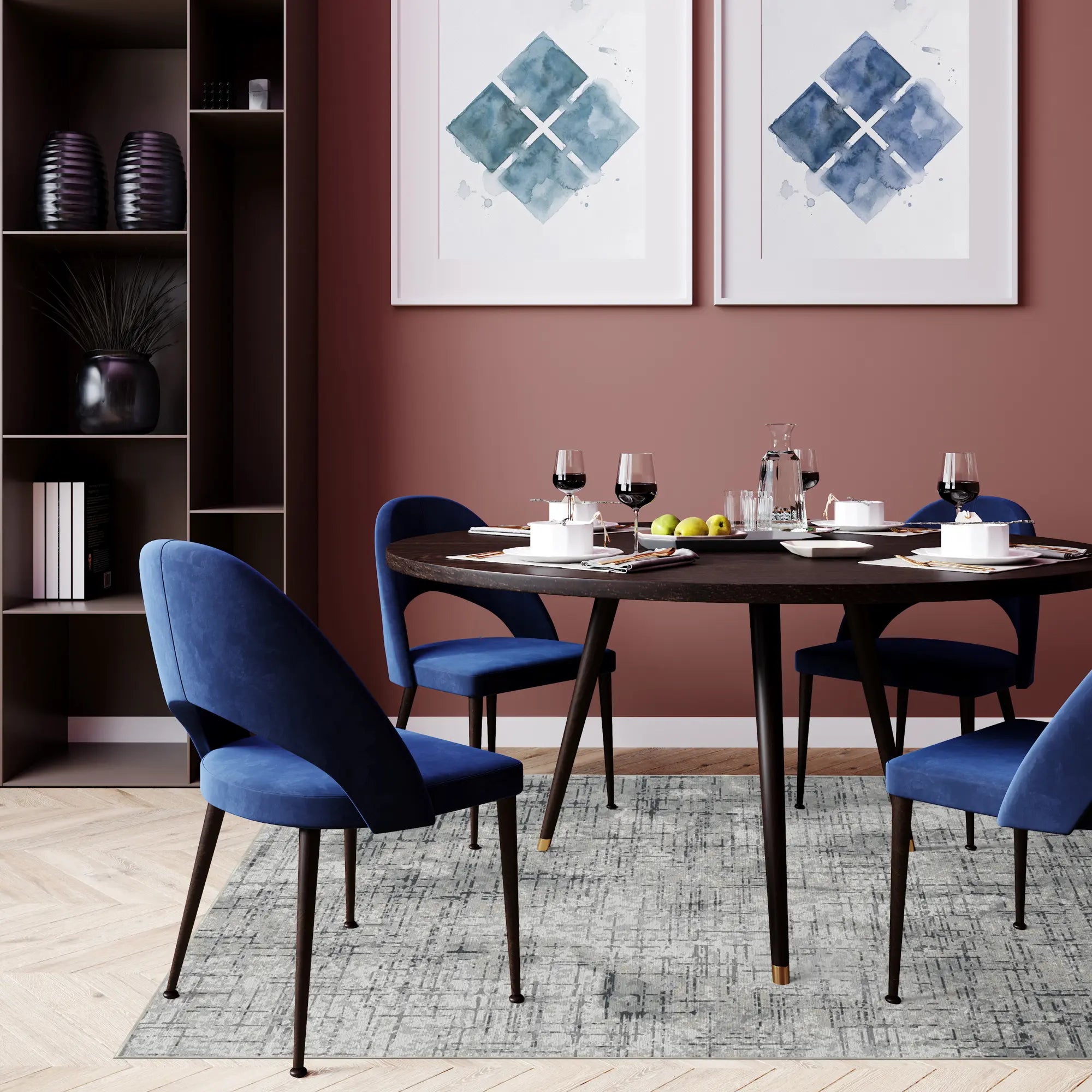 Slate Crosshatch Abstract Grau Teppich