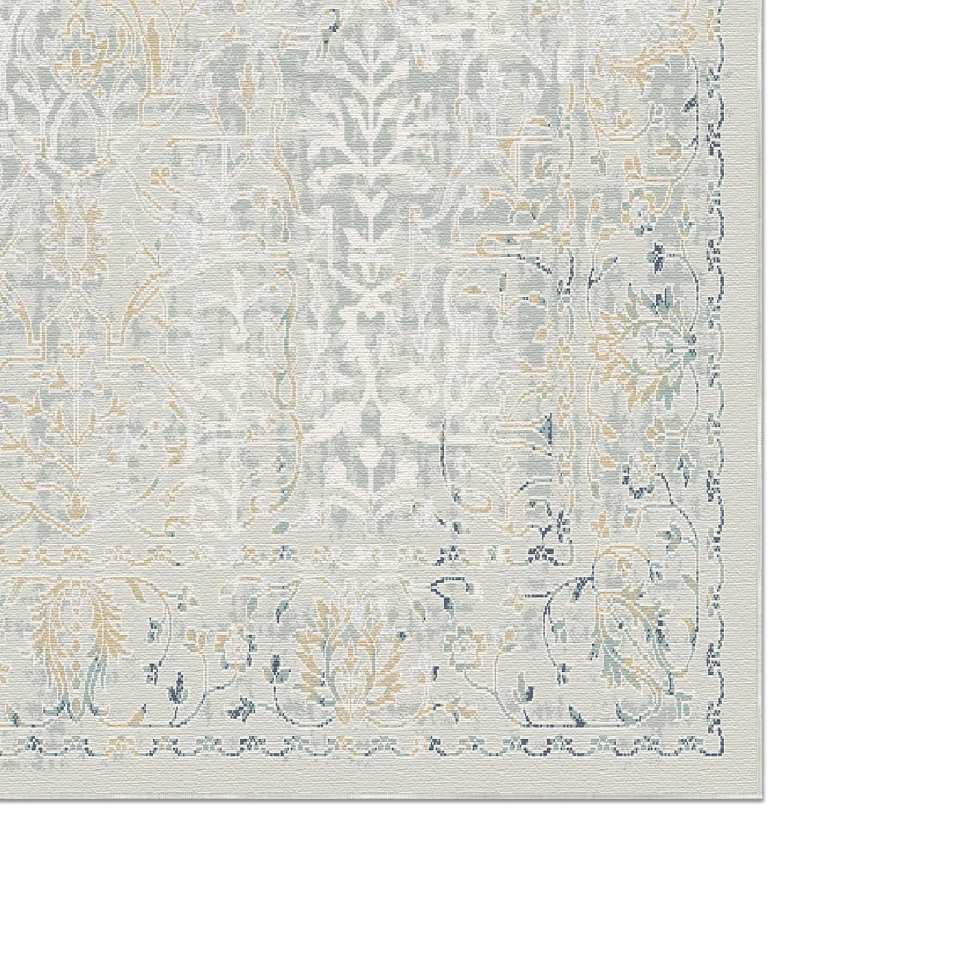 Azurblauer Teppich mit Scroll Muster