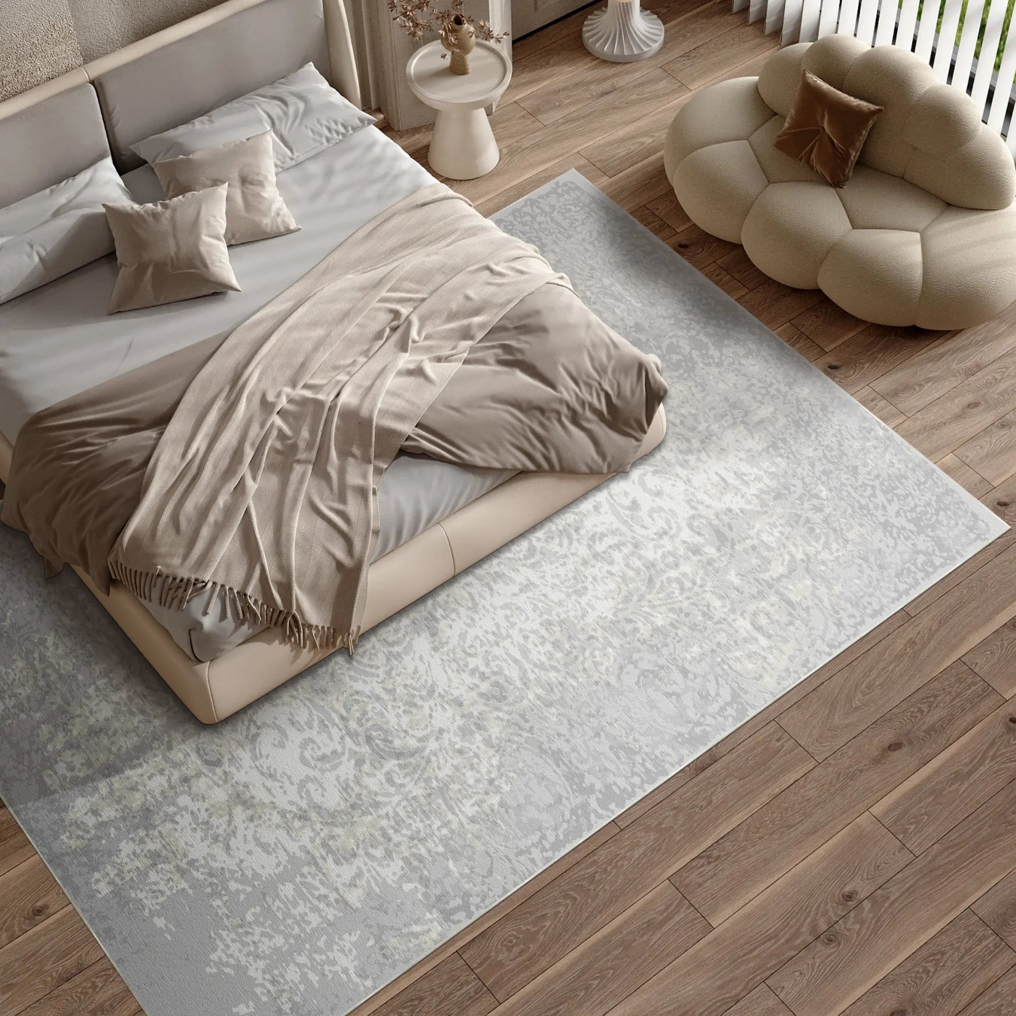 Slate Bloom Ätherisch Grauer Teppich