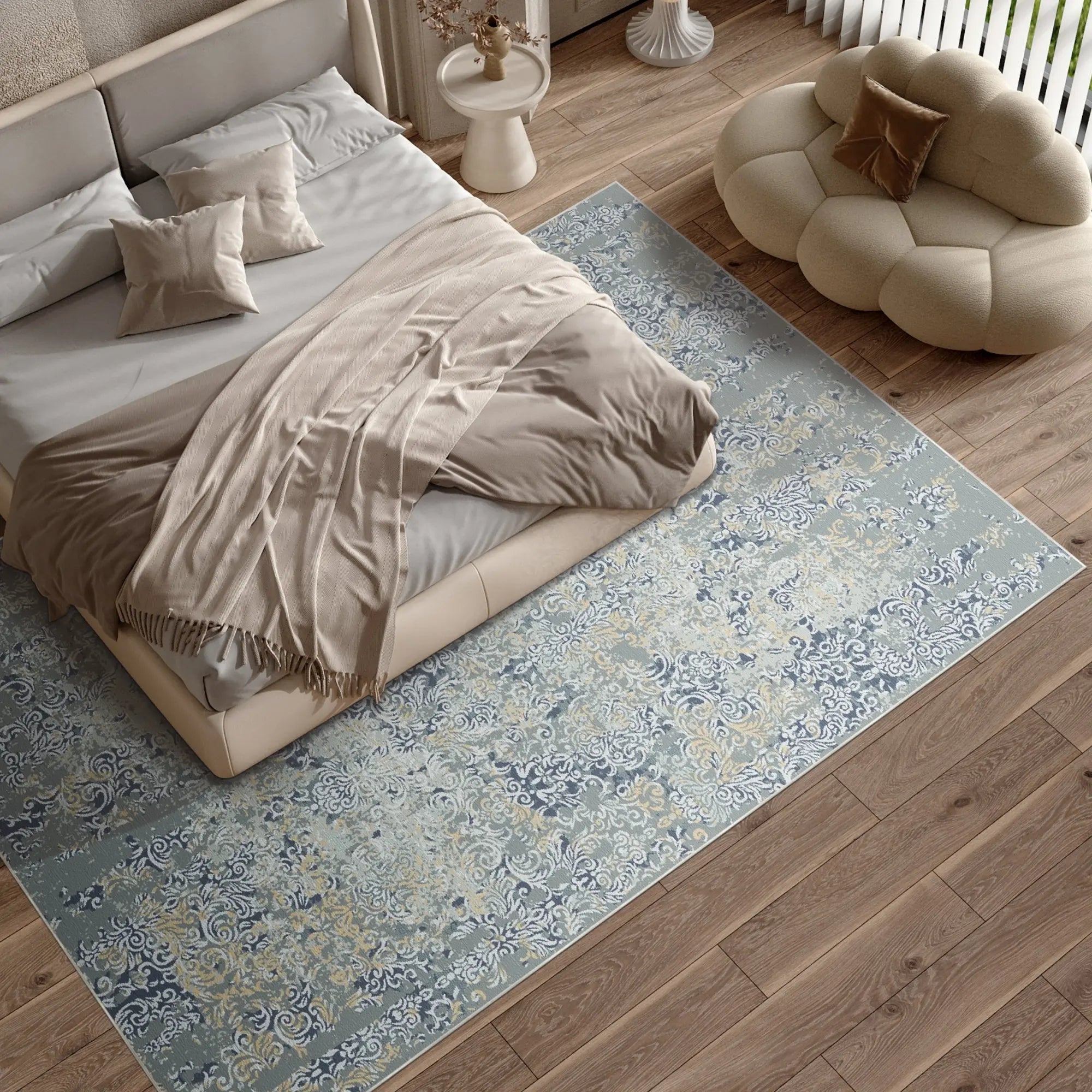 Caspian Weave Abgenutzter Blauer Teppich