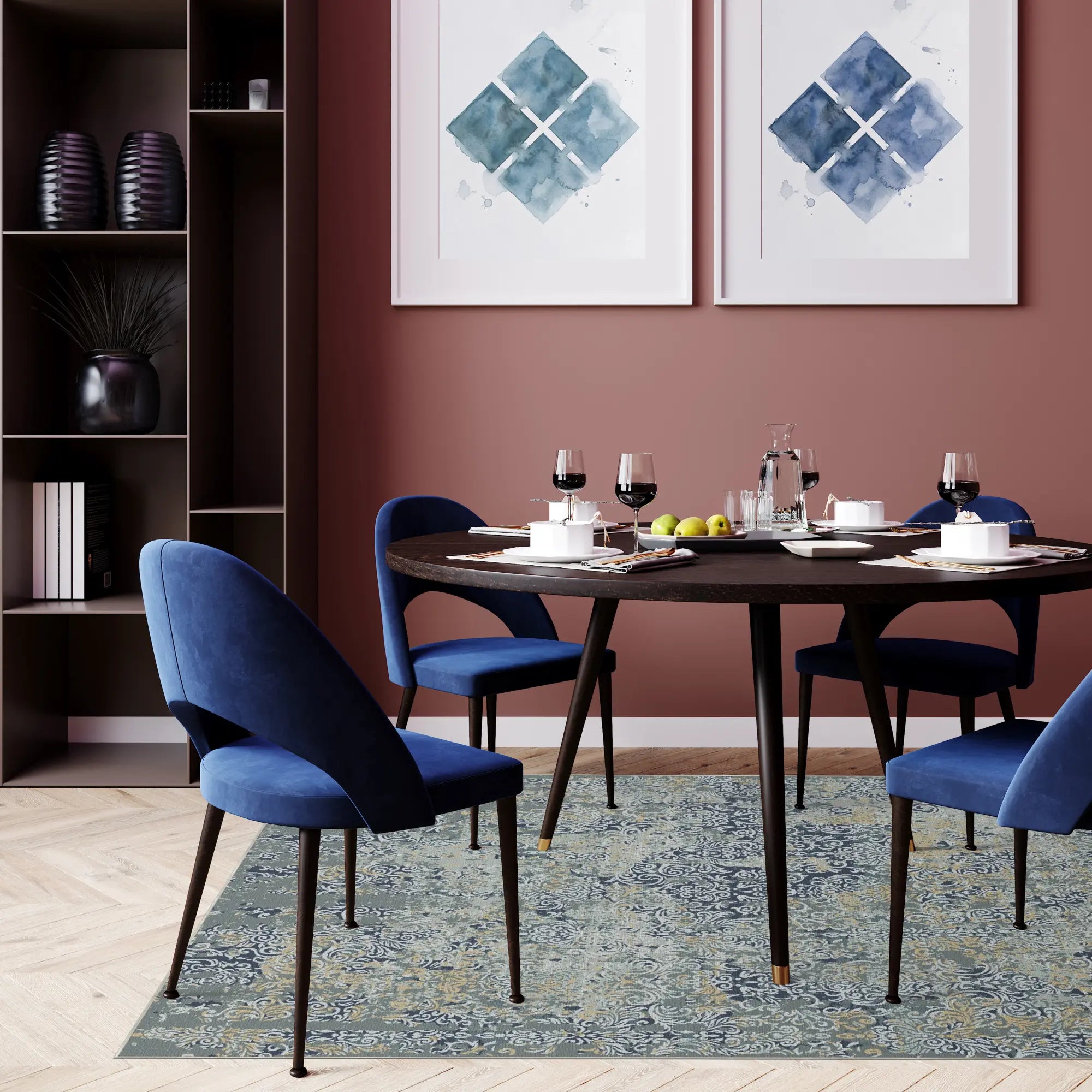 Caspian Weave Abgenutzter Blauer Teppich