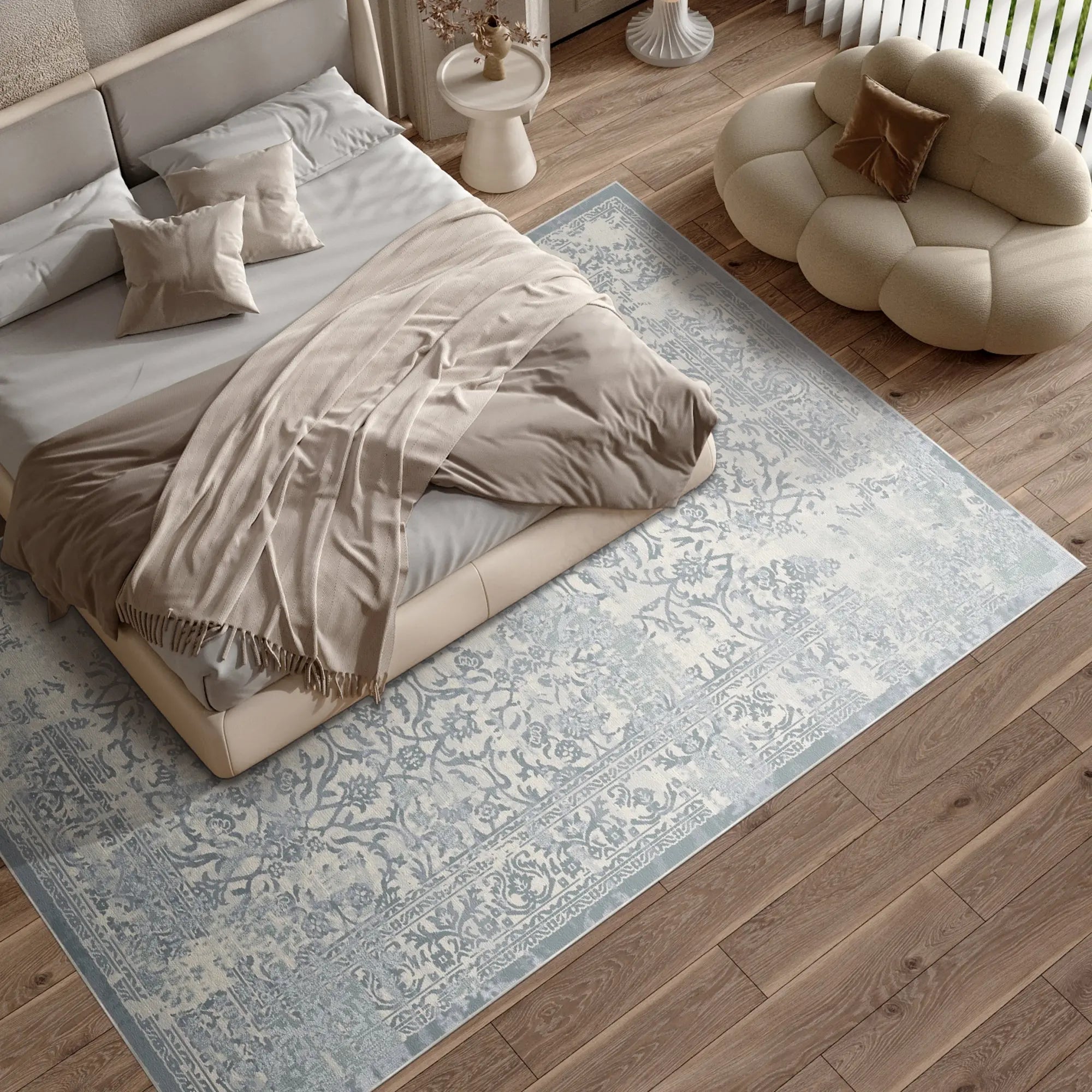 Azure Fossil Waschbarer Blauer Teppich