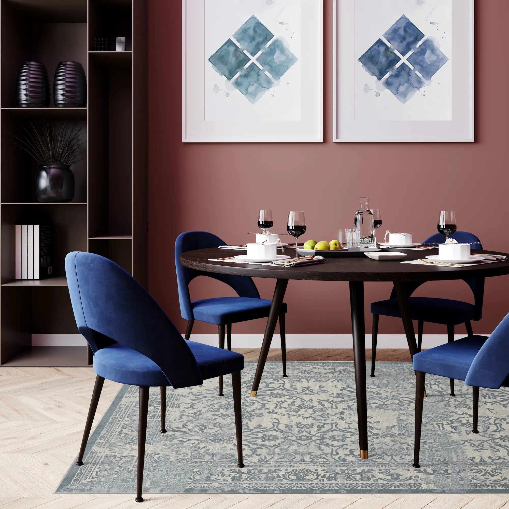 Azure Fossil Waschbarer Blauer Teppich