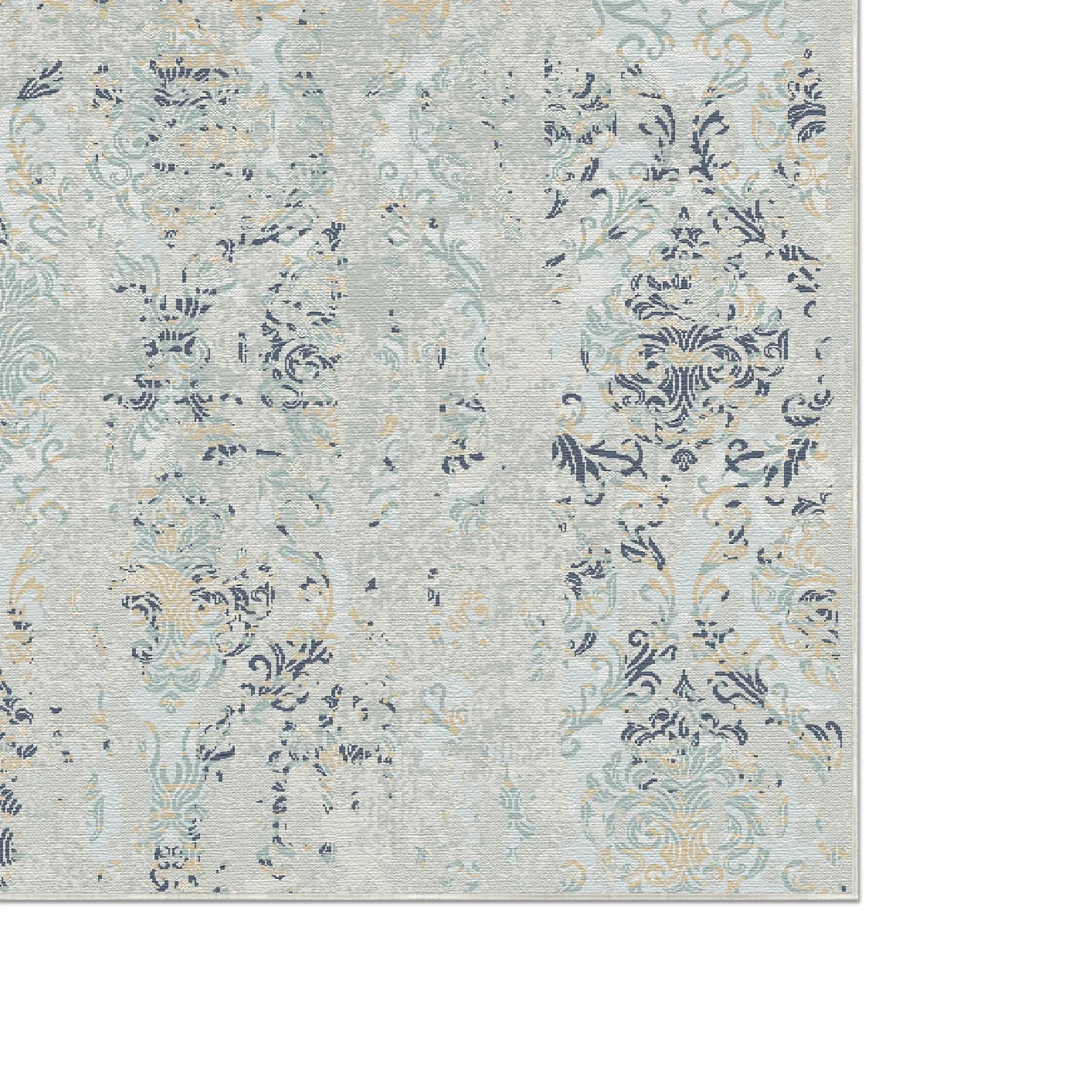 Tidal Damask Waschbarer Blauer Teppich