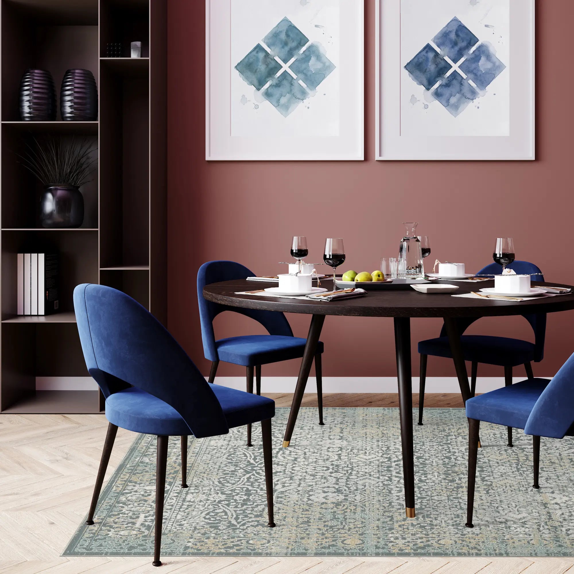 Elysian Manor Abgenutzter Türkiser Teppich
