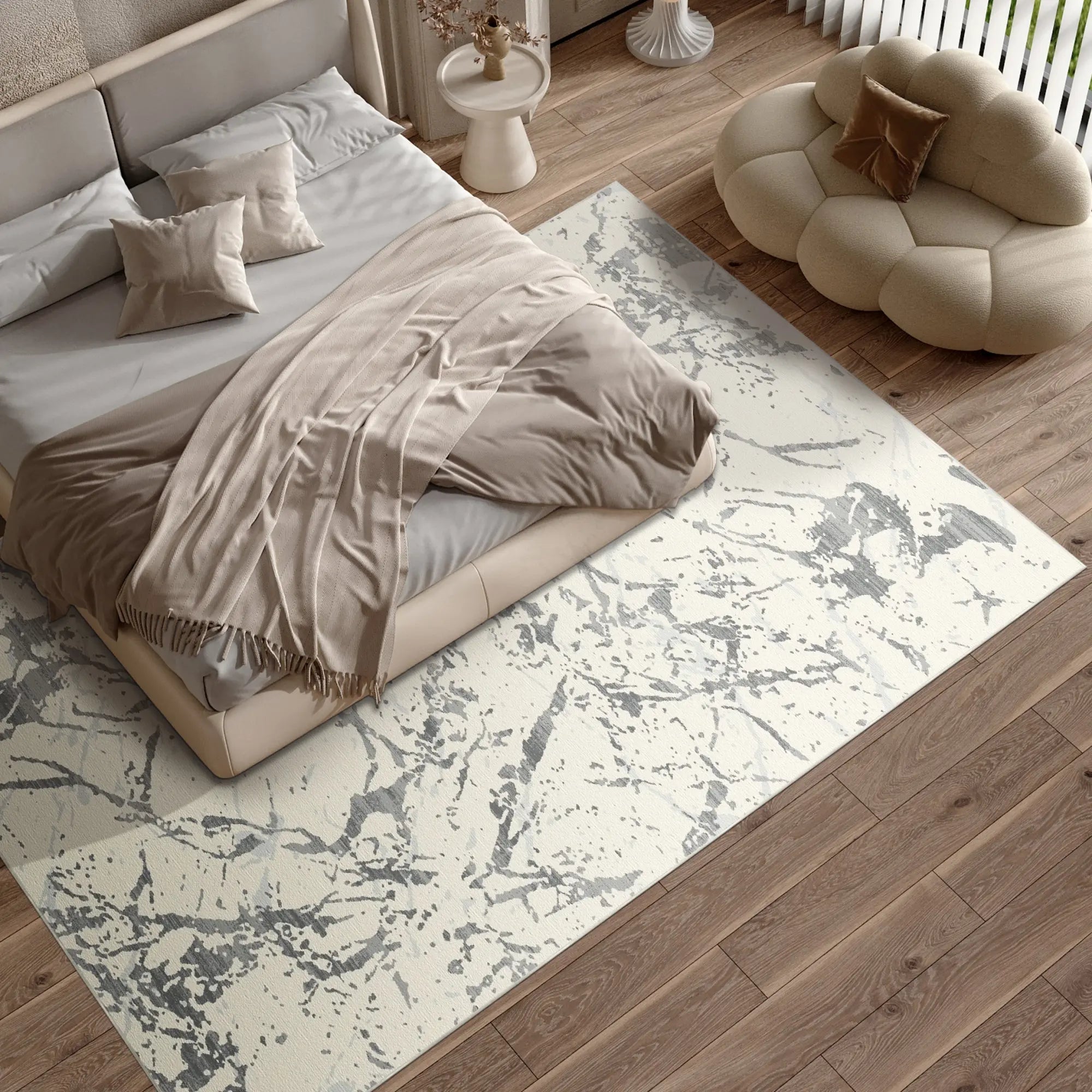 Pewter Frost Waschbarer Grauer Marmor Teppich