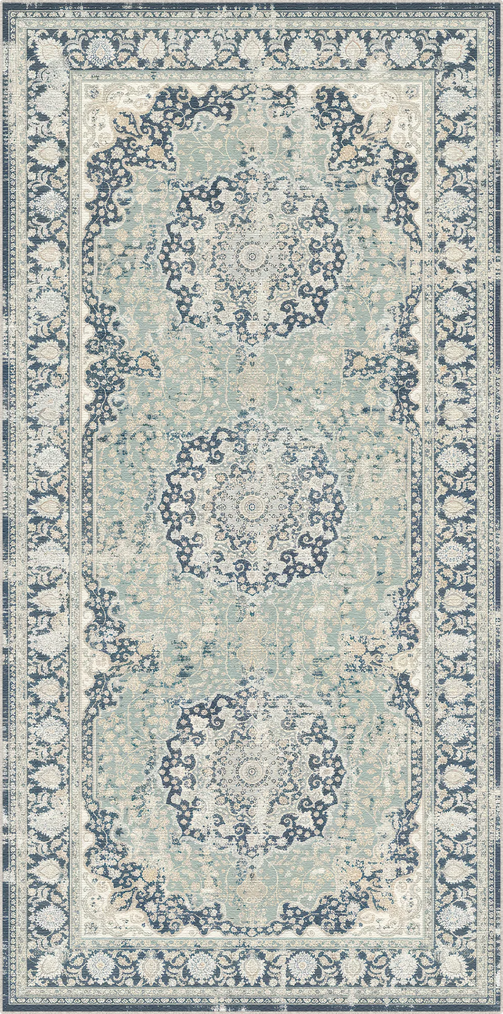 Vintage Marineblau Salbei Teppich