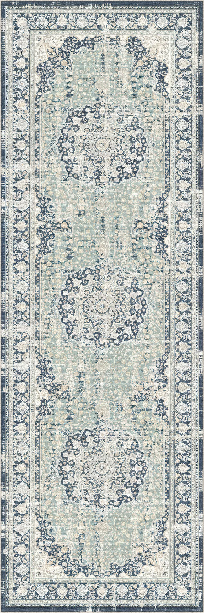 Vintage Marineblau Salbei Teppich