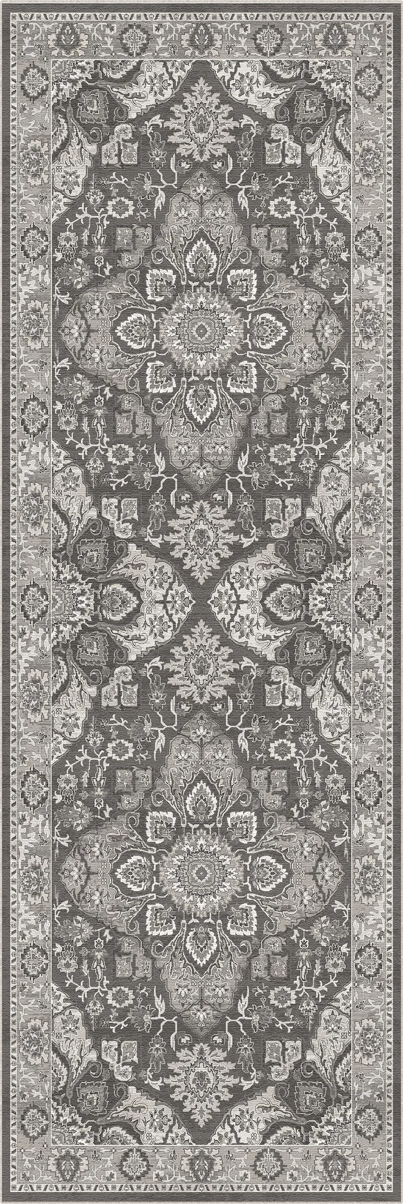 Gemusterter Teppich mit geometrischem Design in Grau- und Beigetönen