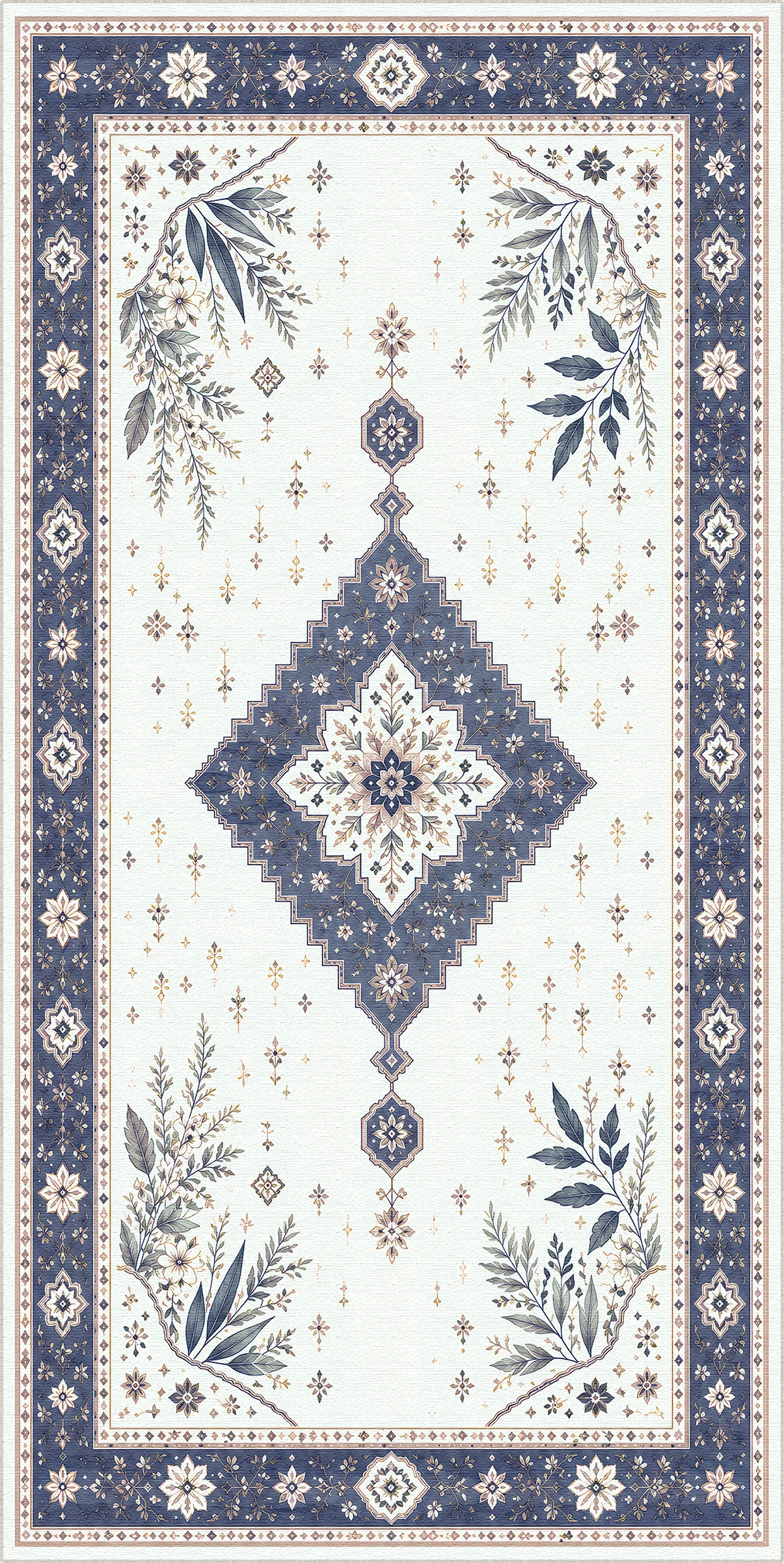 Marineblauer botanischer Medaillon-Teppich