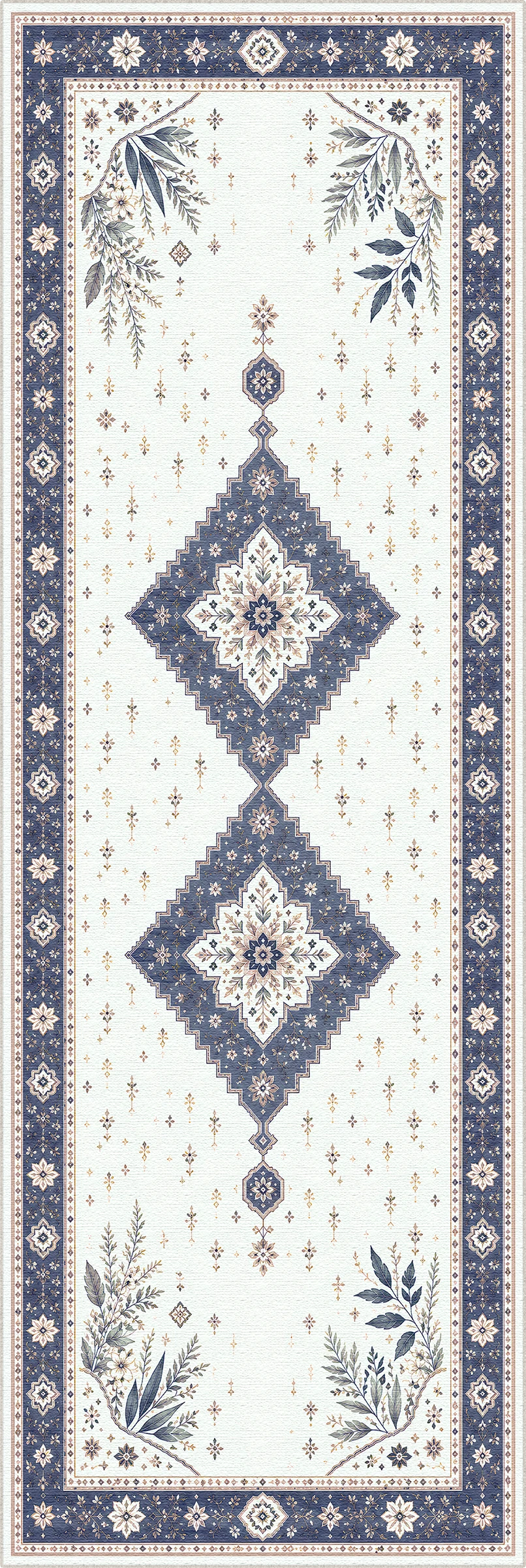 Marineblauer botanischer Medaillon-Teppich