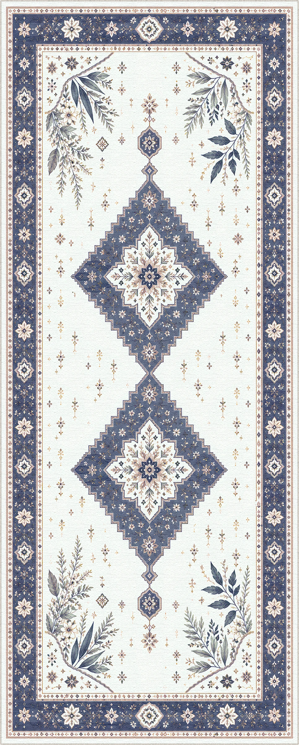 Marineblauer botanischer Medaillon-Teppich