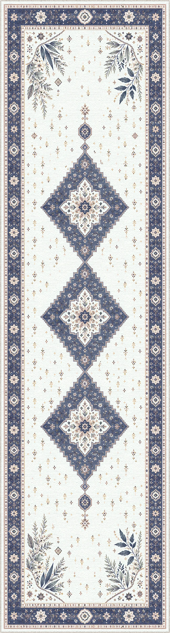 Marineblauer botanischer Medaillon-Teppich