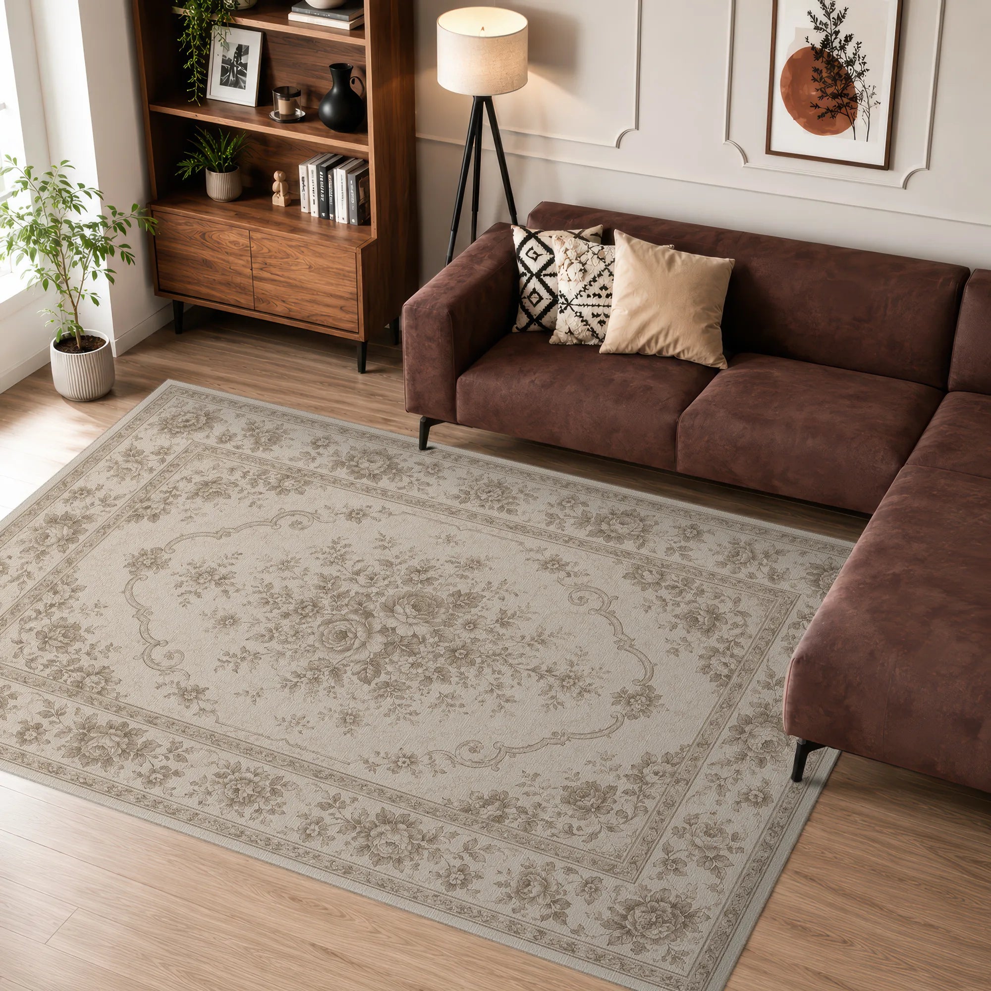 Weicher Vintage-Blumen-Medaillon-Teppich