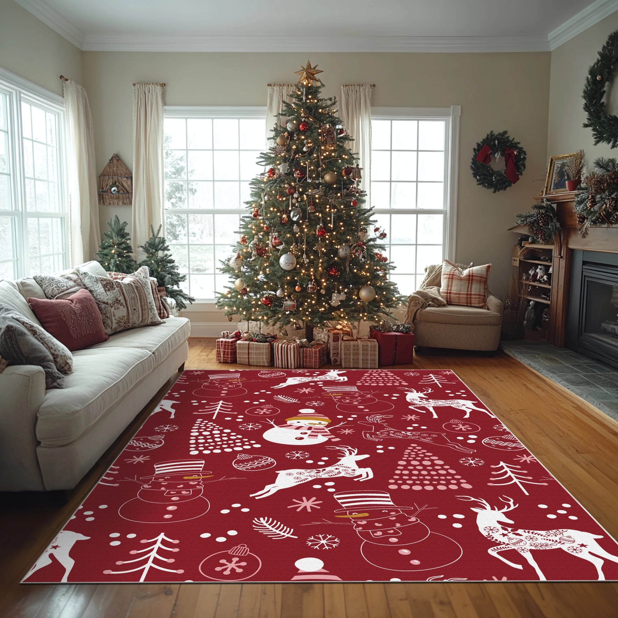 Waschbarer roter Weihnachts-Teppich