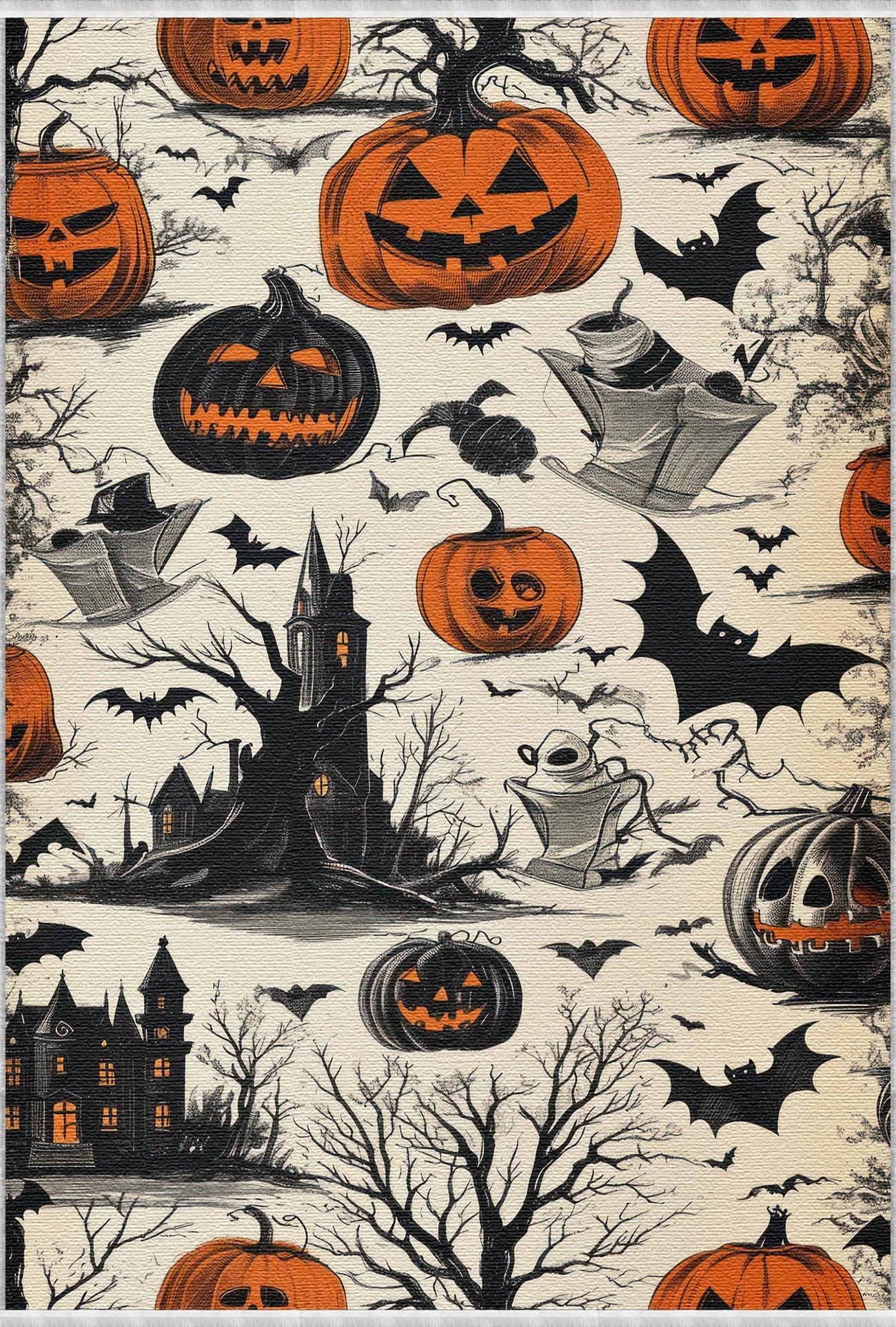 Vintage Halloween Teppich mit Spukhaus